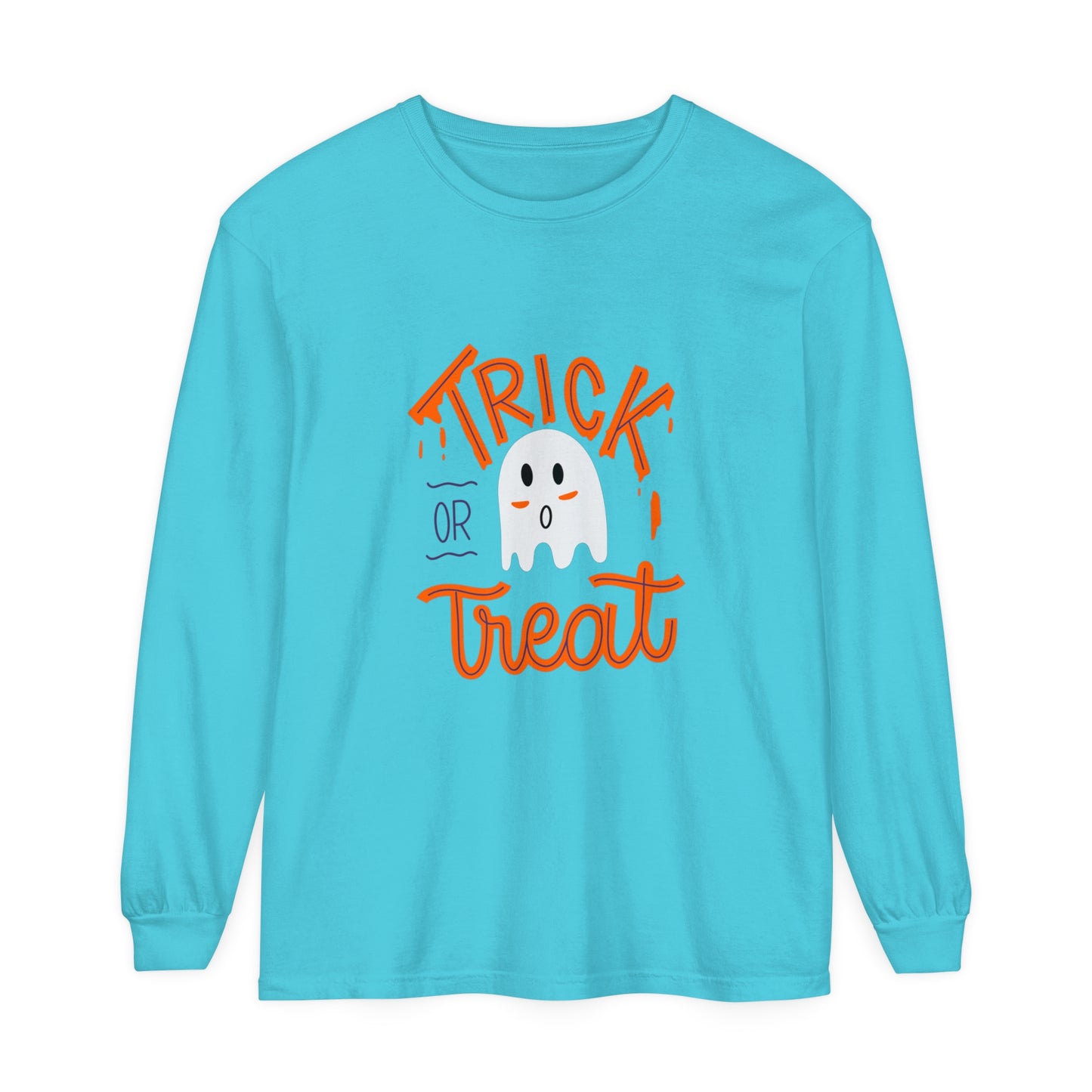 Tick or Treat Ghost Unisex Garment-dyed Long Sleeve T-Shirt