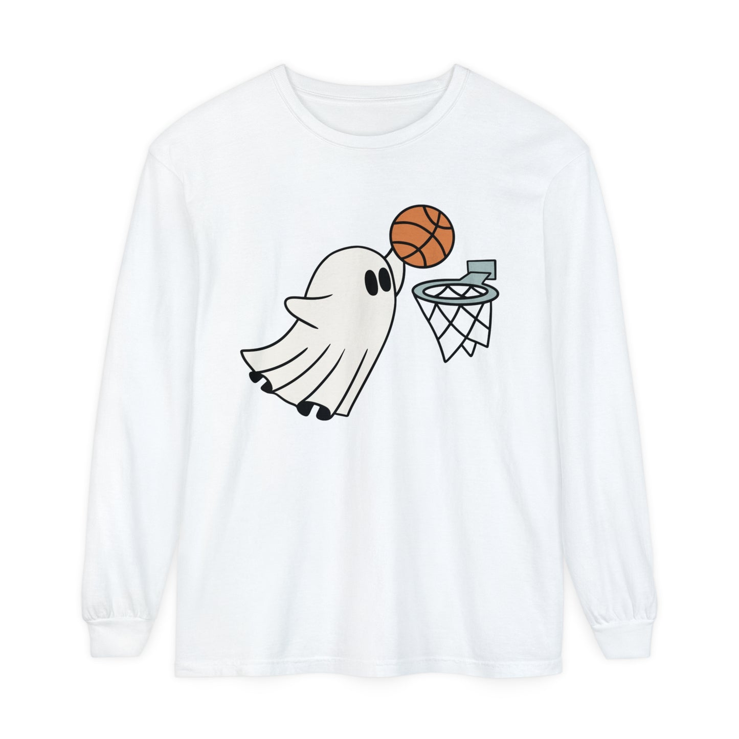 Dunking Basketball Ghost Unisex Garment-dyed Long Sleeve T-Shirt