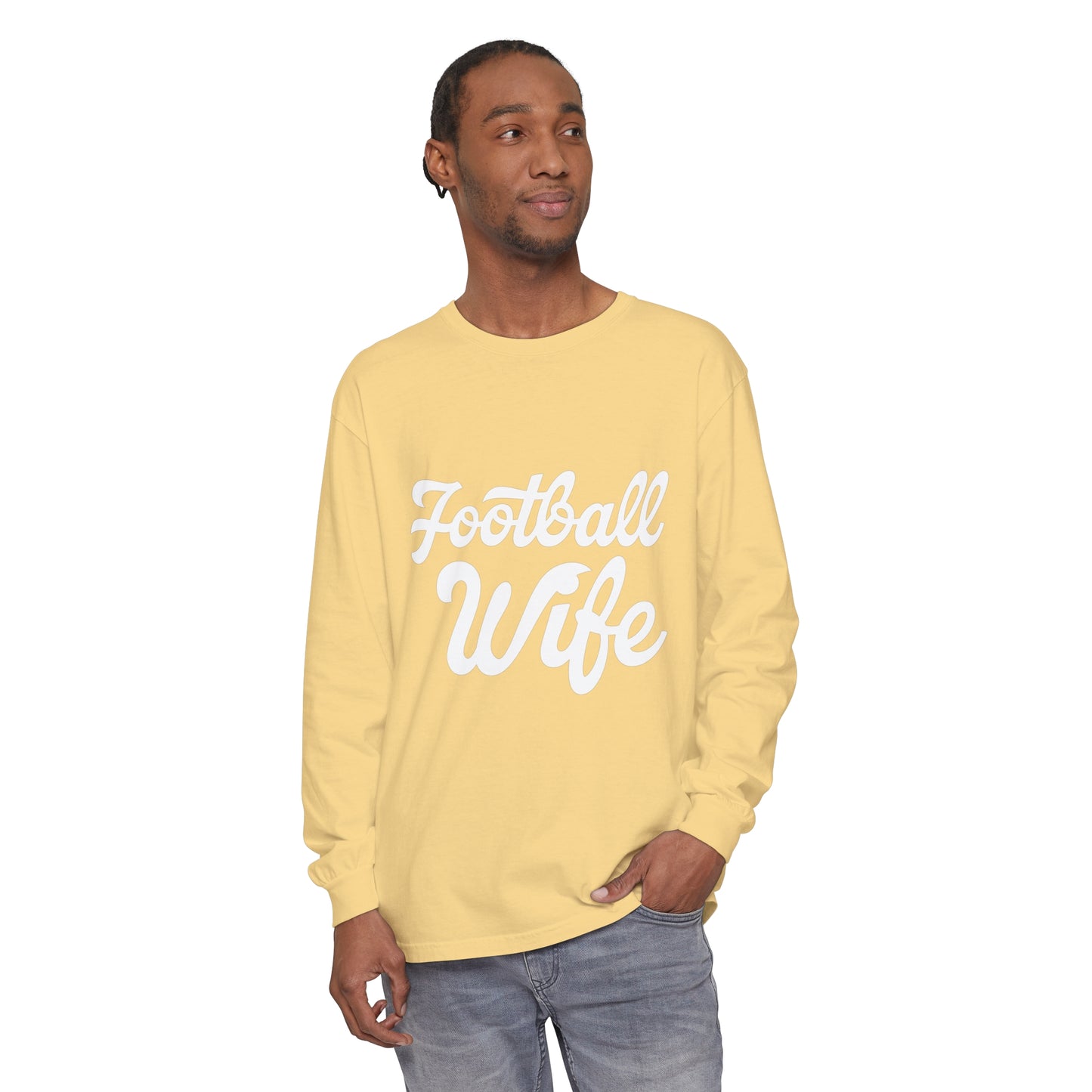 Football Wife White Unisex Garment-dyed Long Sleeve T-Shirt