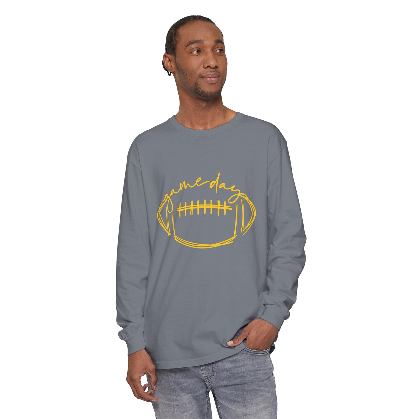 Game Day Football Yellow Unisex Garment-dyed Long Sleeve T-Shirt