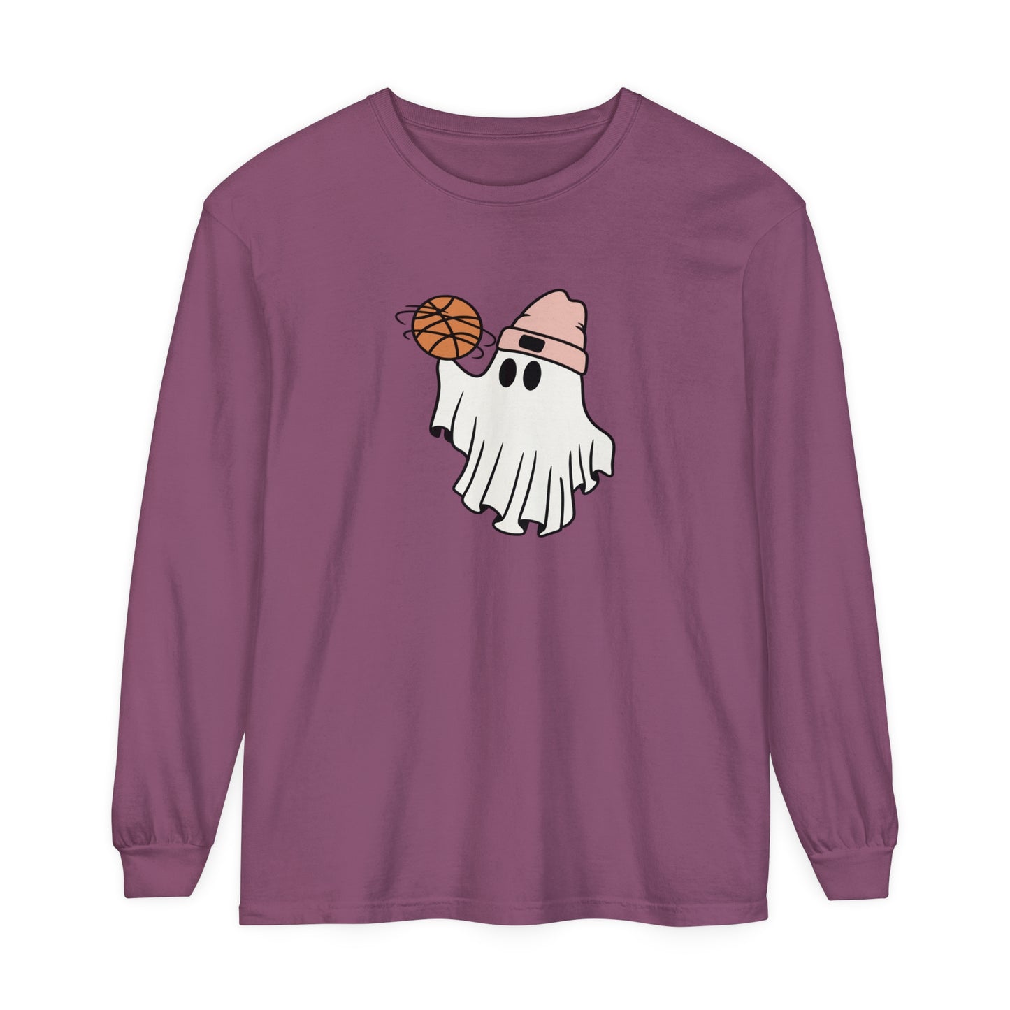 Basketball Ghost Unisex Garment-dyed Long Sleeve T-Shirt