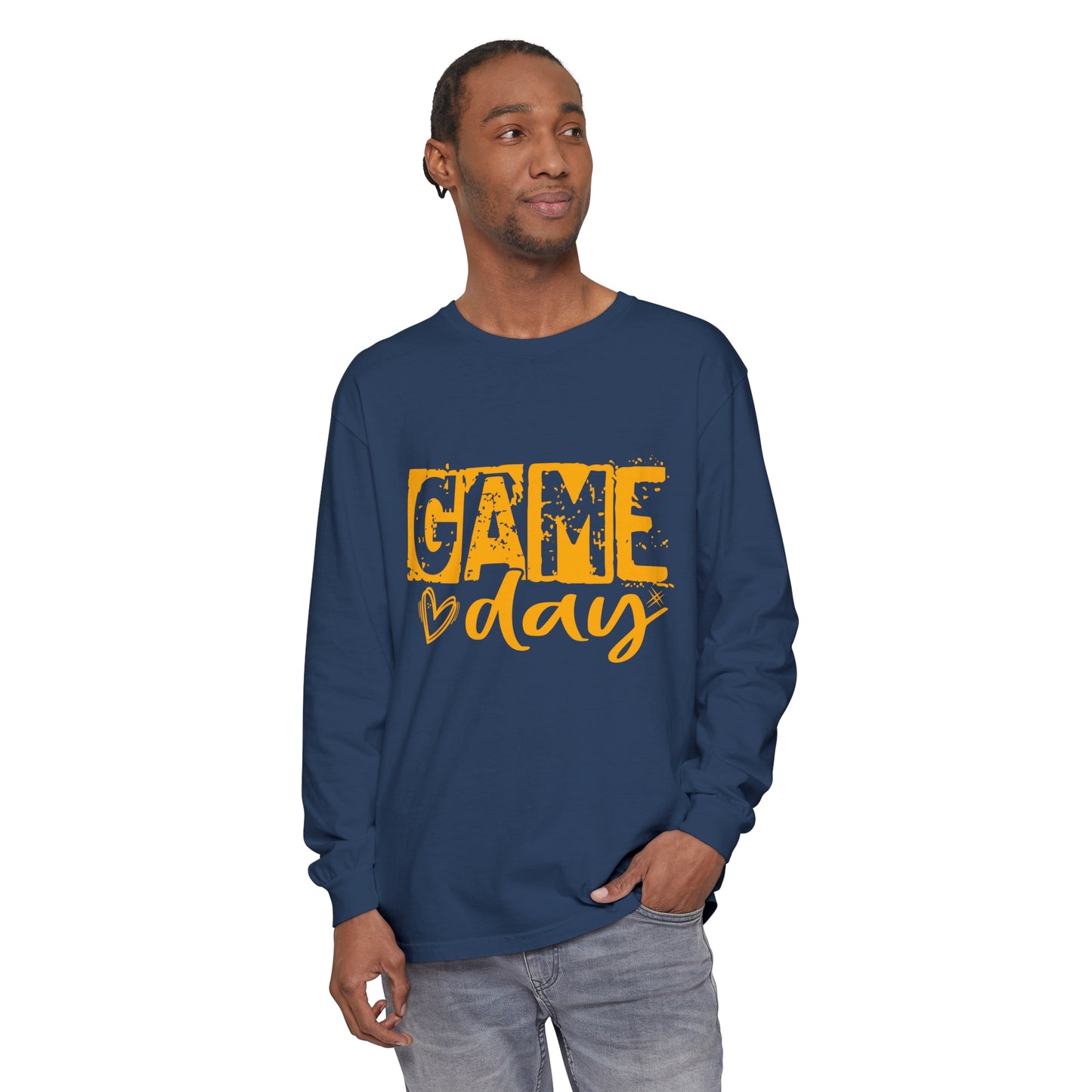 Game Day Grunge Yellow Unisex Garment-dyed Long Sleeve T-Shirt