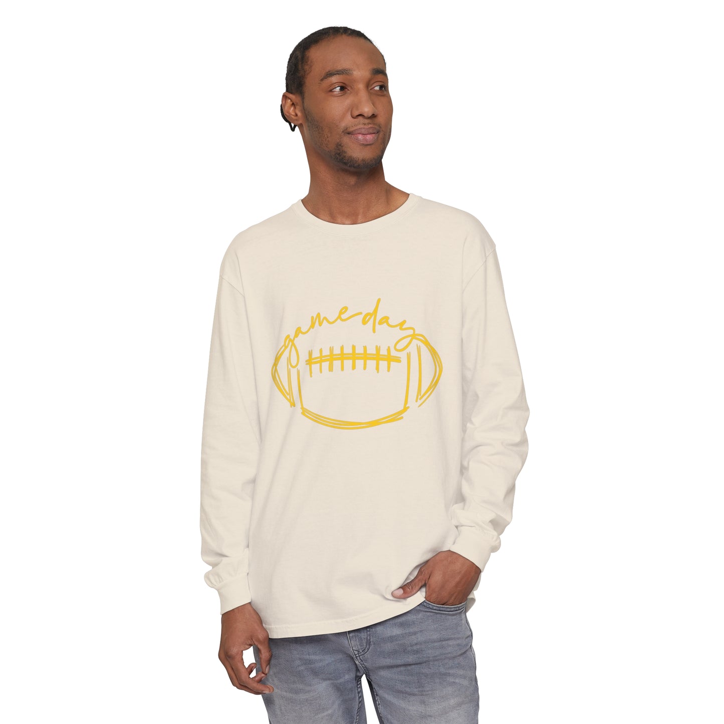 Game Day Football Yellow Unisex Garment-dyed Long Sleeve T-Shirt