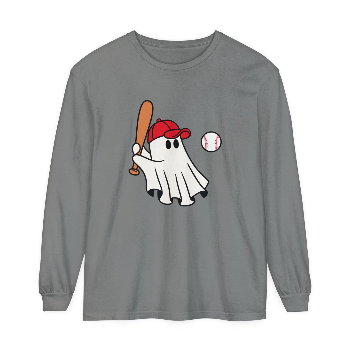 Baseball Ghost Unisex Garment-dyed Long Sleeve T-Shirt