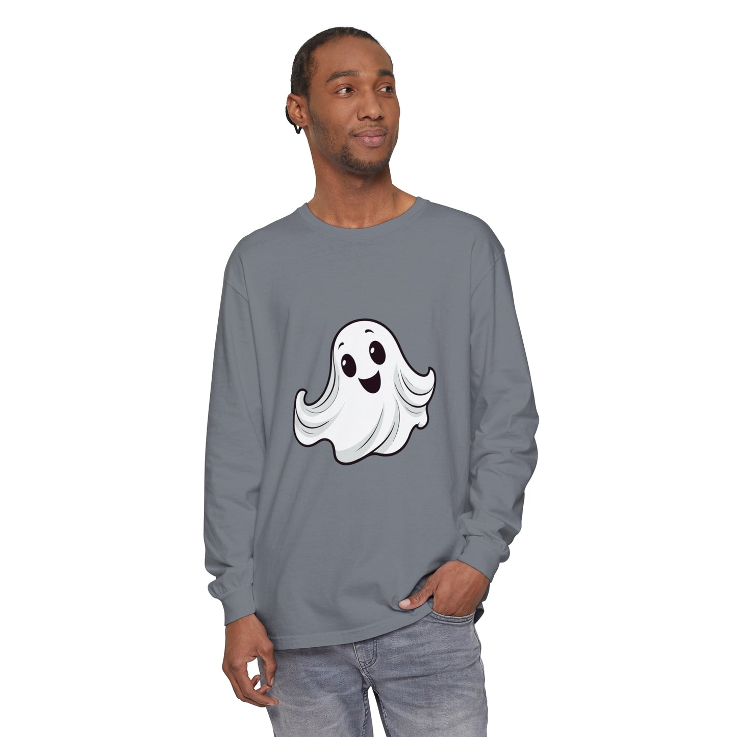 Cute Ghost Unisex Garment-dyed Long Sleeve T-Shirt
