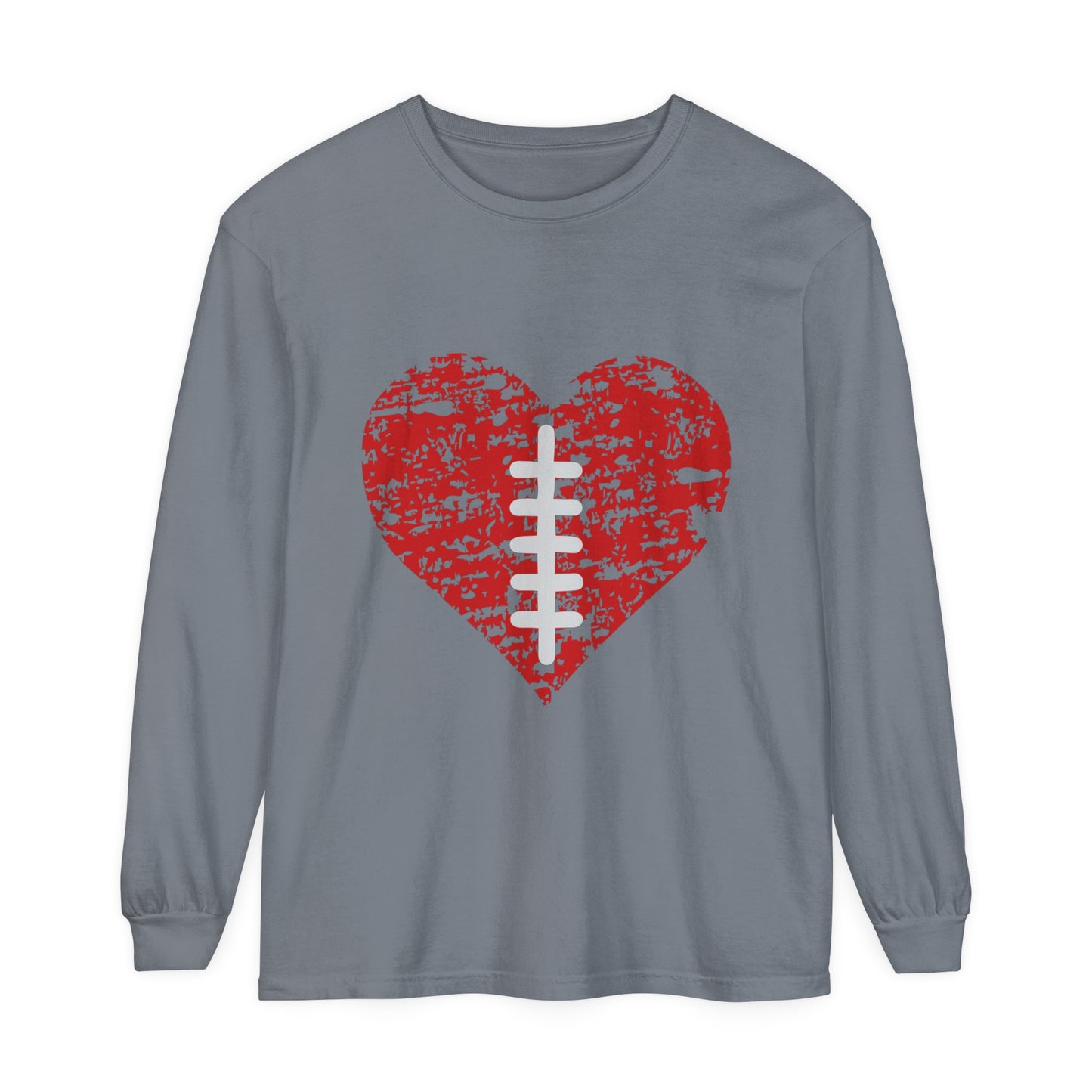 Football Heart with Laces Unisex Garment-dyed Long Sleeve T-Shirt