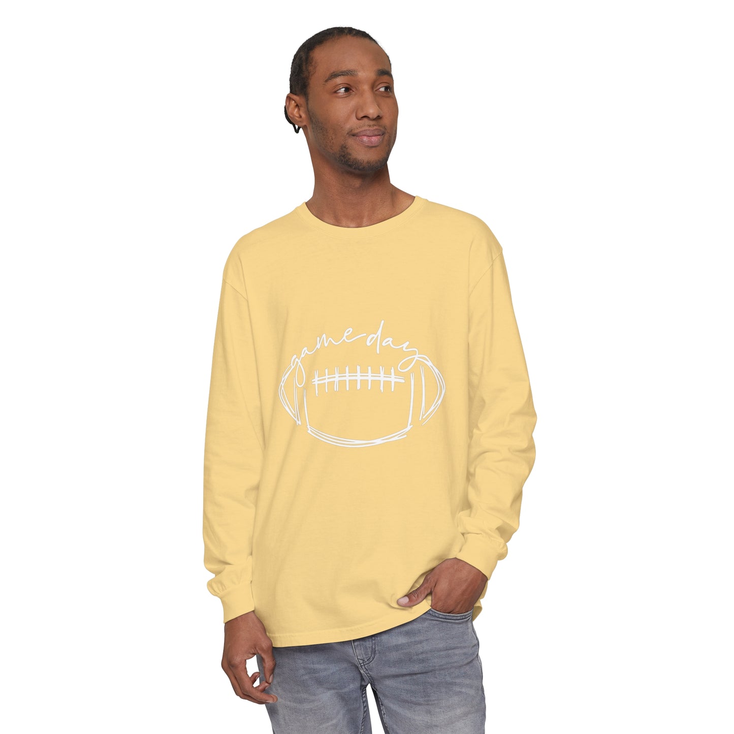 Game Day Football White Unisex Garment-dyed Long Sleeve T-Shirt