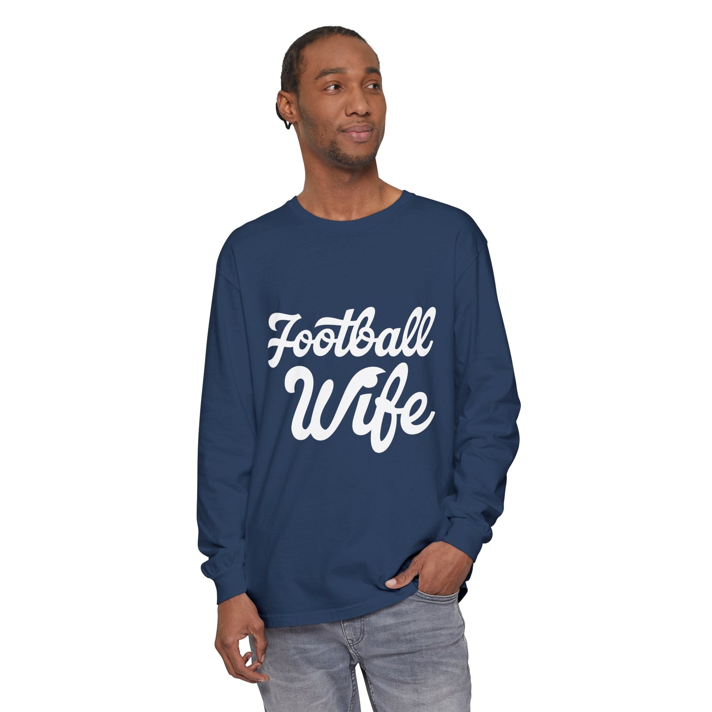 Football Wife White Unisex Garment-dyed Long Sleeve T-Shirt