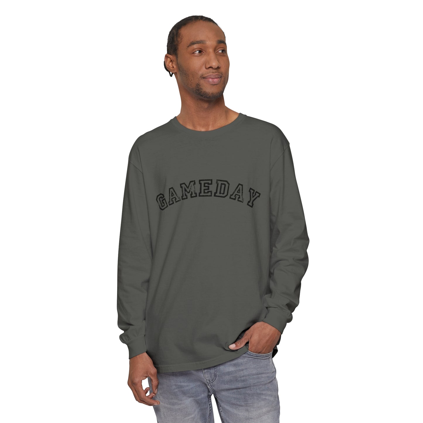 Game Day Block Curved Unisex Garment-dyed Long Sleeve T-Shirt