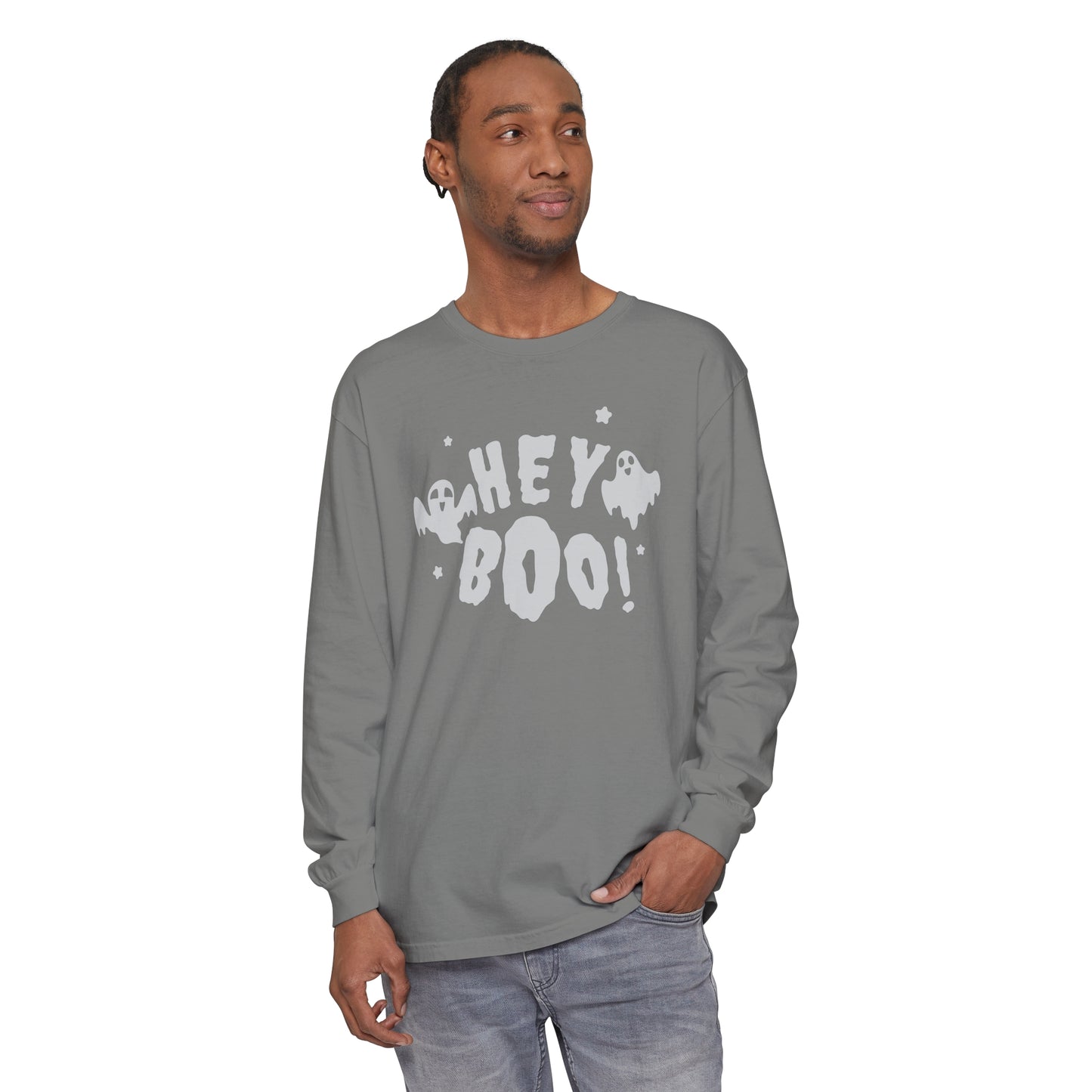 Hey Boo Unisex Garment-dyed Long Sleeve T-Shirt