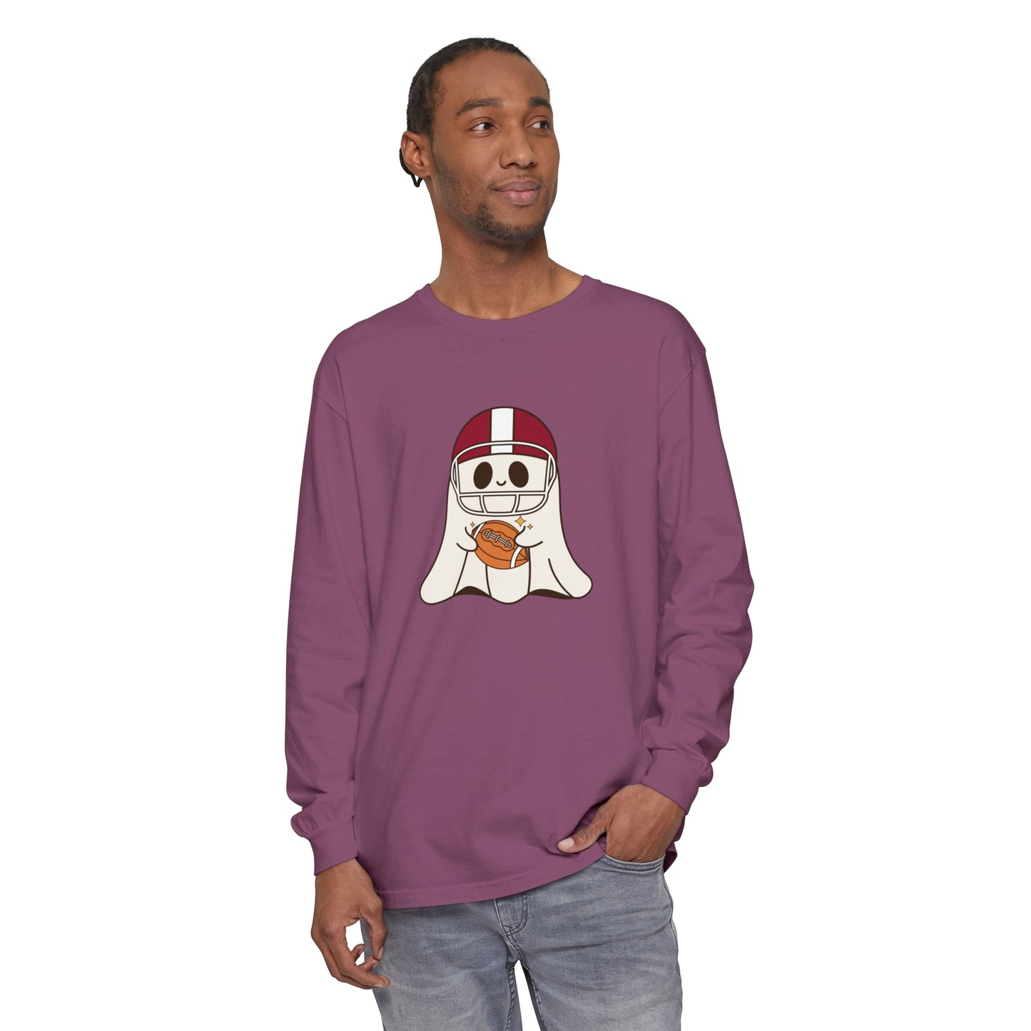 Football Ghost Unisex Garment-dyed Long Sleeve T-Shirt