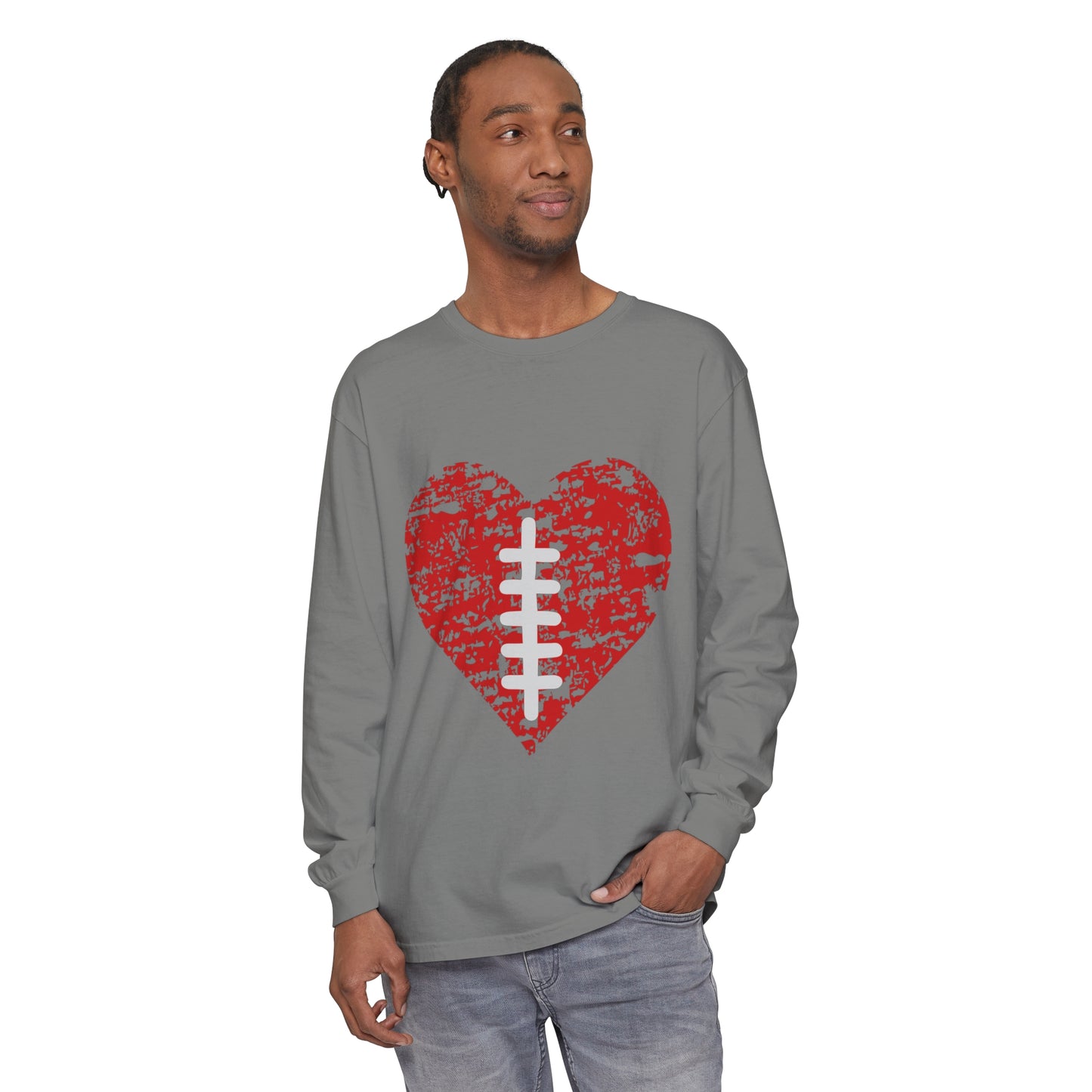 Football Heart with Laces Unisex Garment-dyed Long Sleeve T-Shirt