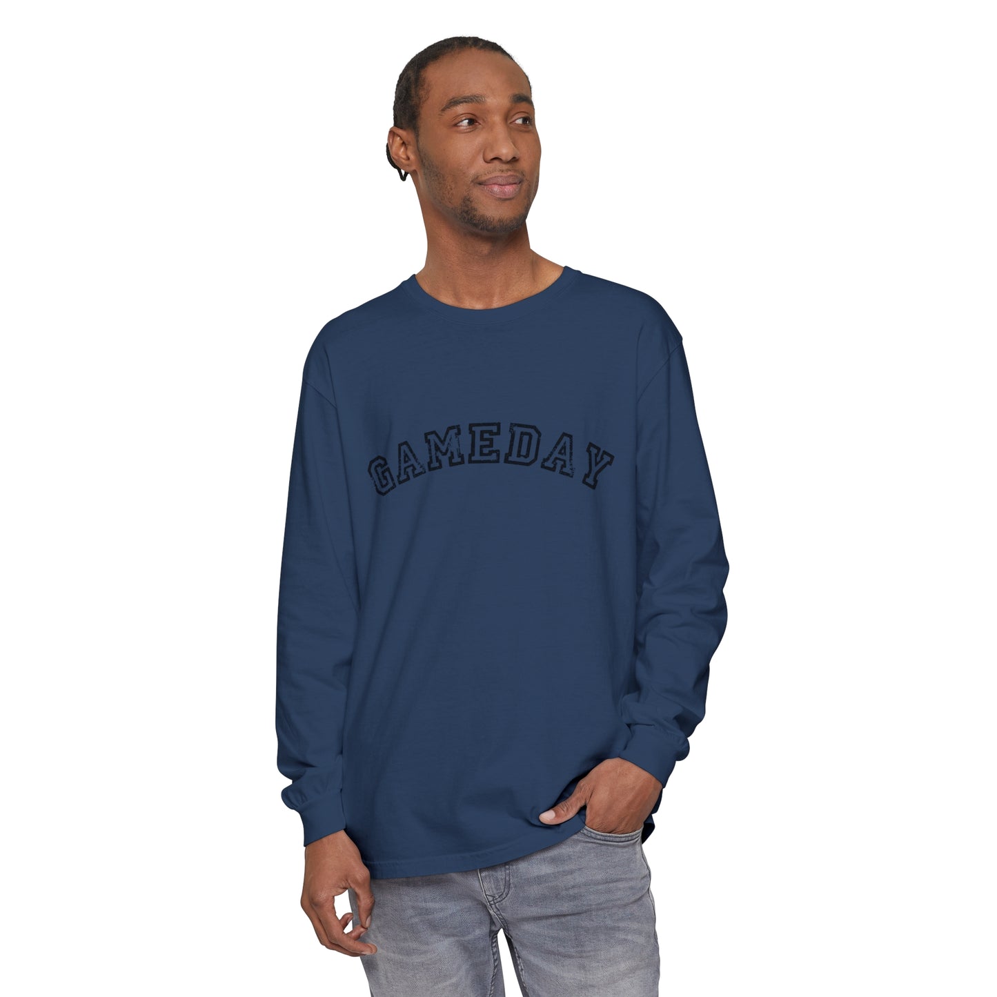 Game Day Block Curved Unisex Garment-dyed Long Sleeve T-Shirt