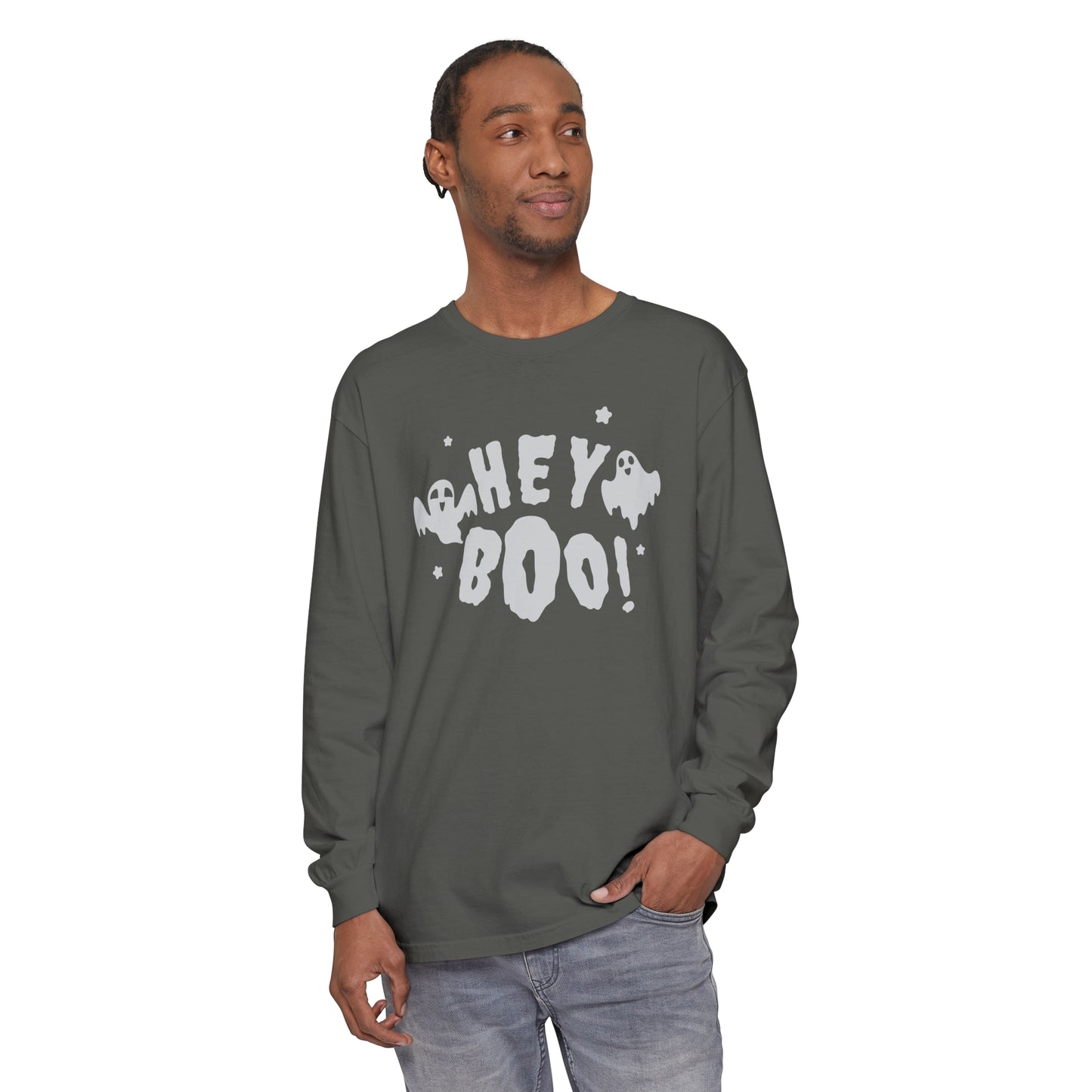 Hey Boo Unisex Garment-dyed Long Sleeve T-Shirt