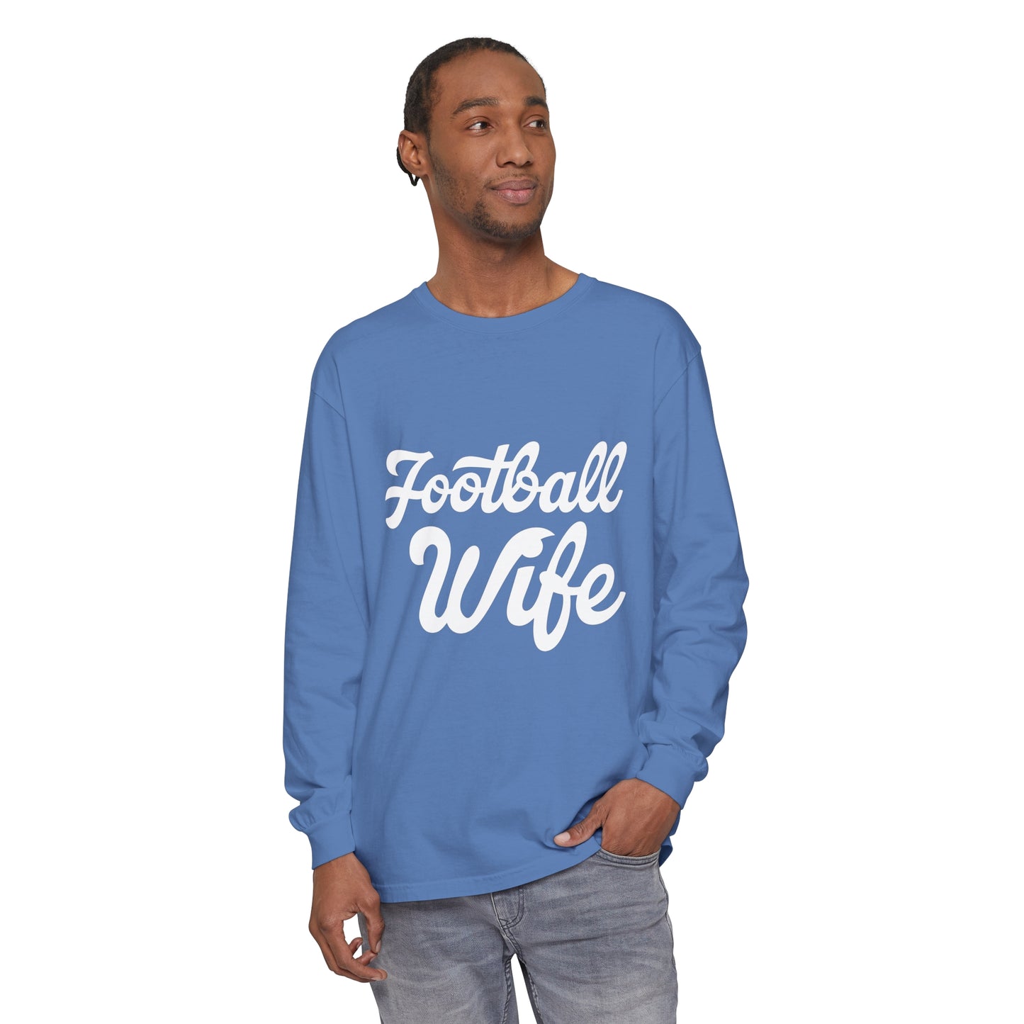 Football Wife White Unisex Garment-dyed Long Sleeve T-Shirt