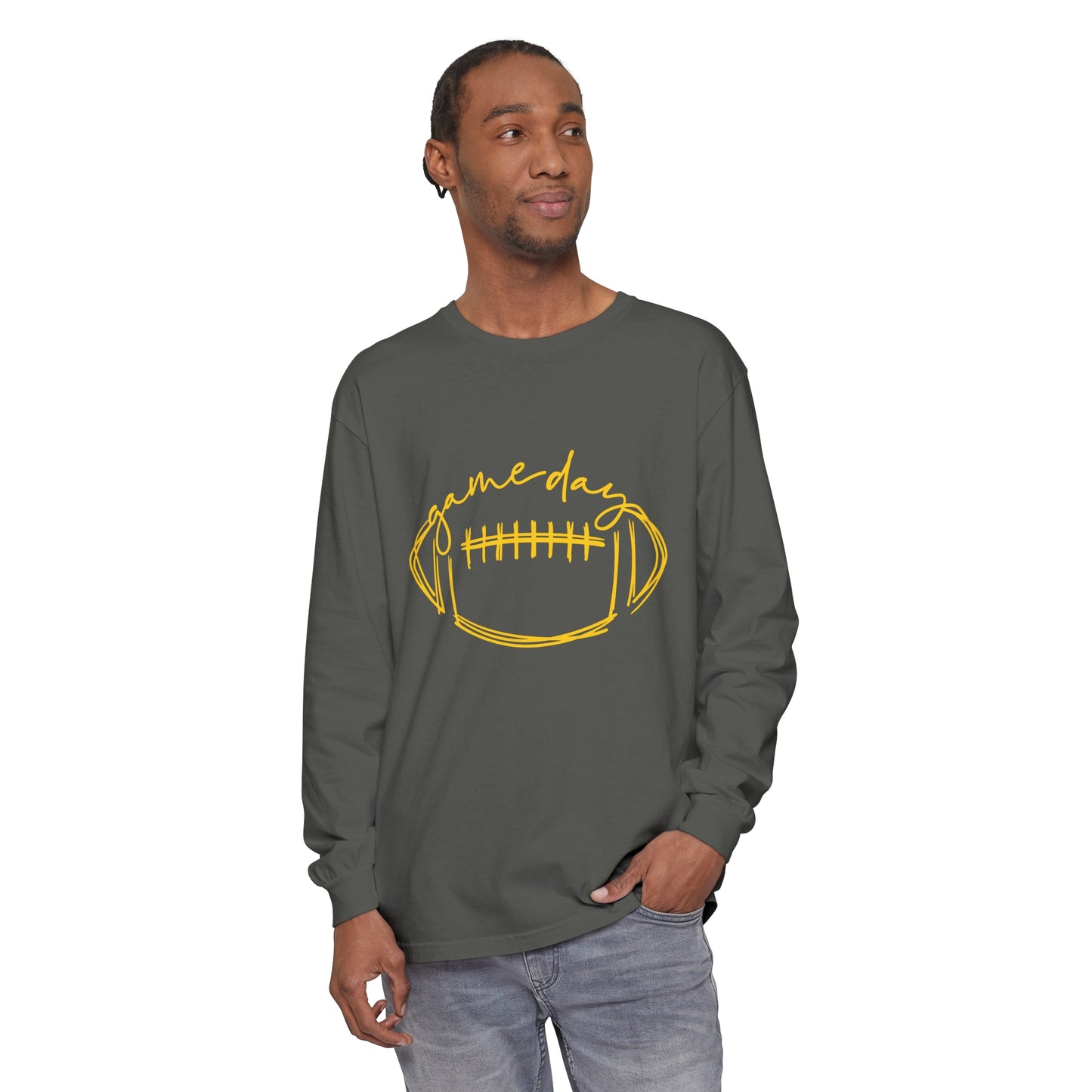 Game Day Football Yellow Unisex Garment-dyed Long Sleeve T-Shirt