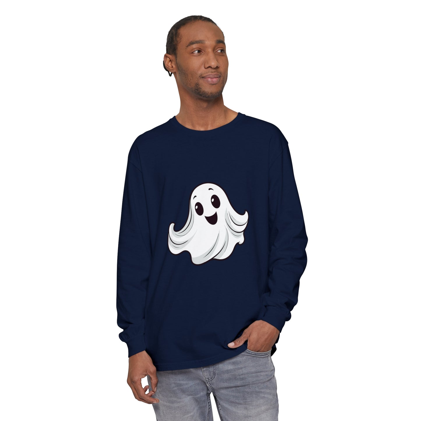 Cute Ghost Unisex Garment-dyed Long Sleeve T-Shirt
