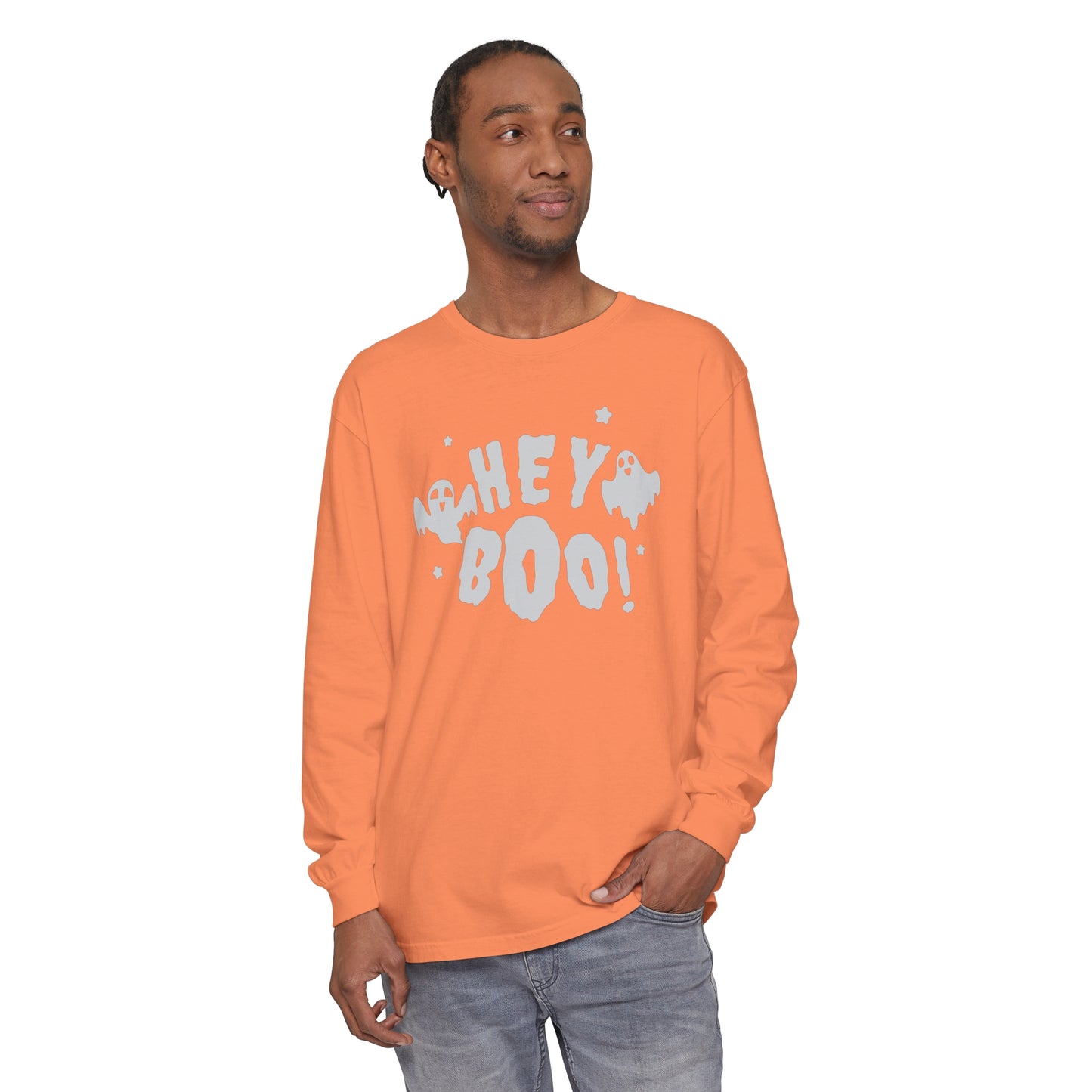 Hey Boo Unisex Garment-dyed Long Sleeve T-Shirt