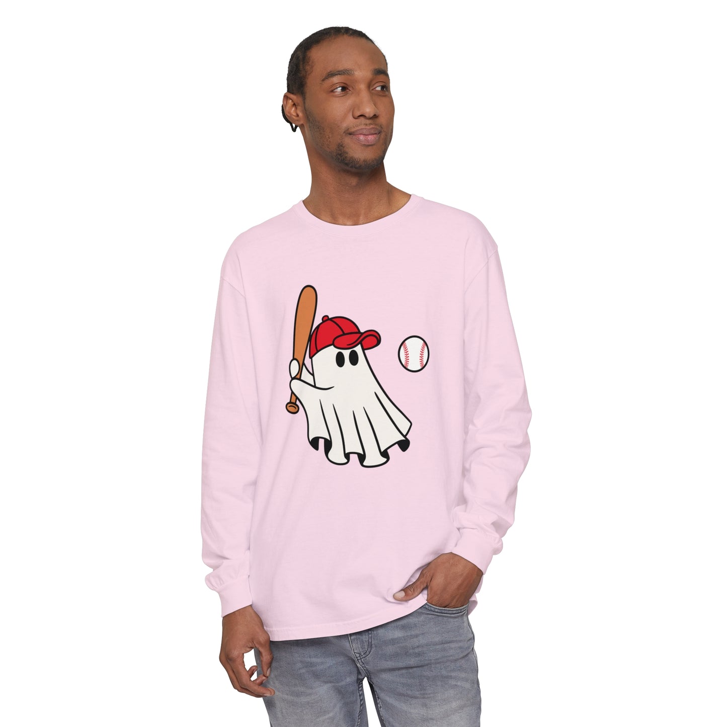 Baseball Ghost Unisex Garment-dyed Long Sleeve T-Shirt