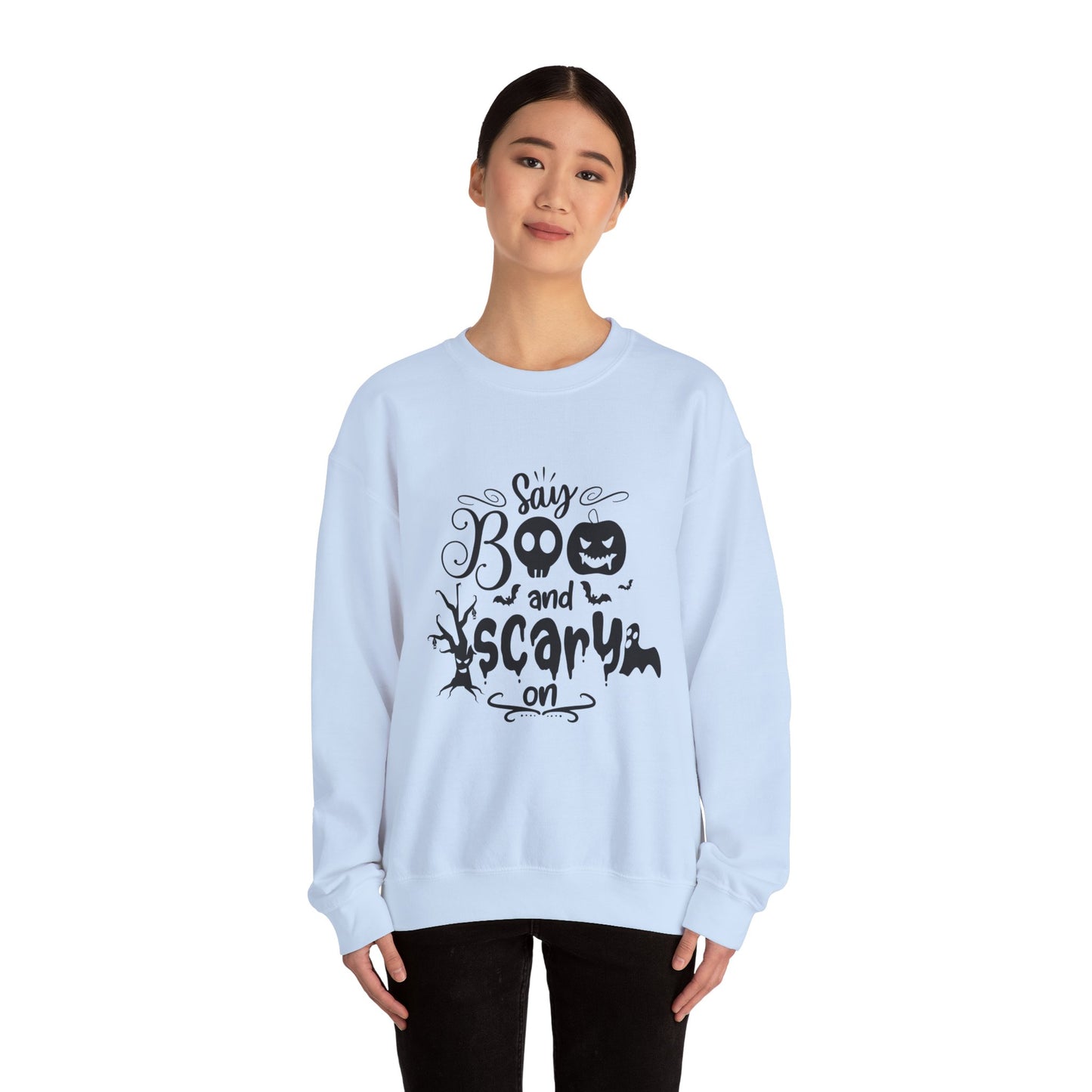 Say Boo and Scare On Unisex Heavy Blend™ Crewneck Sweatshirt