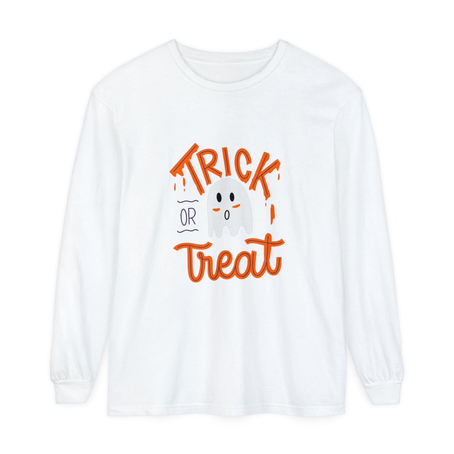 Tick or Treat Ghost Unisex Garment-dyed Long Sleeve T-Shirt