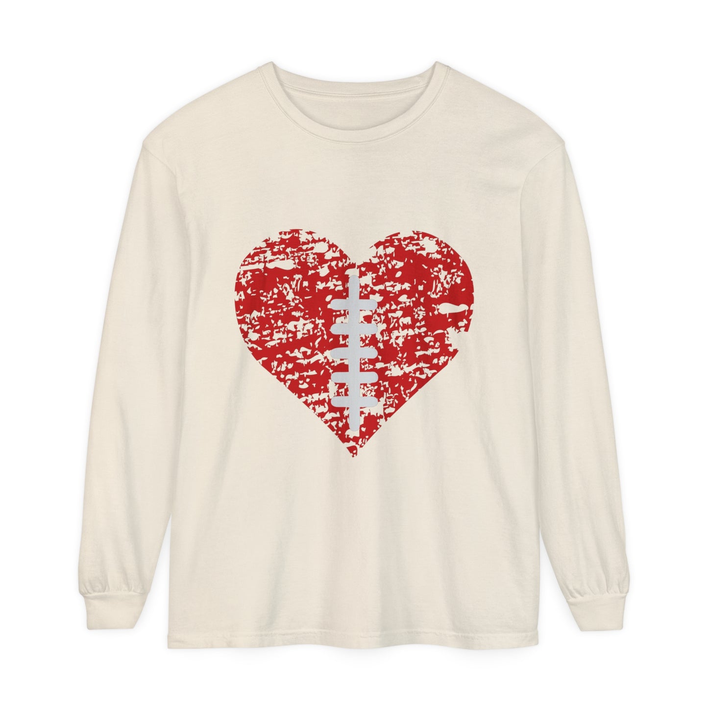 Football Heart with Laces Unisex Garment-dyed Long Sleeve T-Shirt