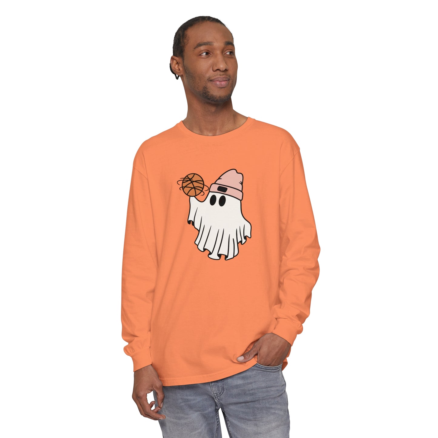 Basketball Ghost Unisex Garment-dyed Long Sleeve T-Shirt