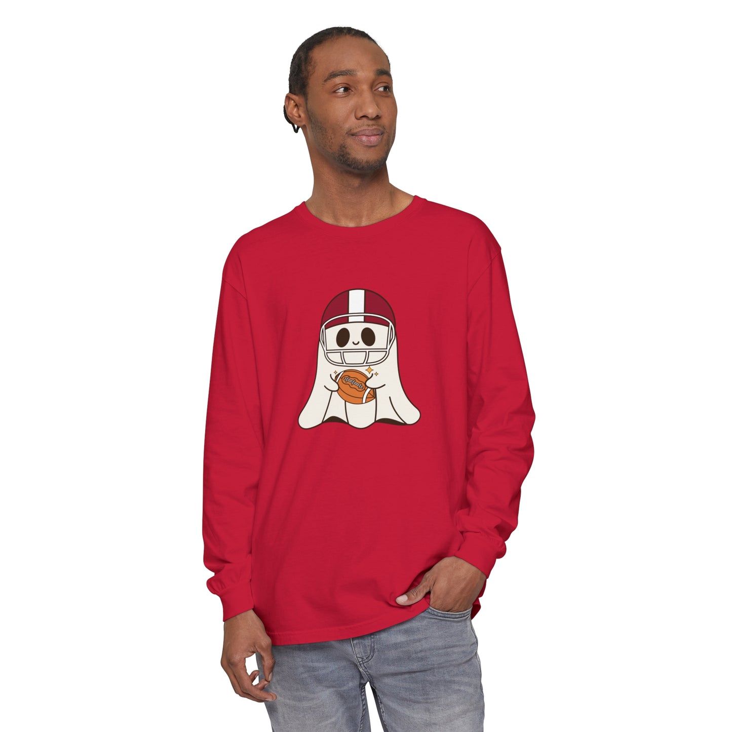 Football Ghost Unisex Garment-dyed Long Sleeve T-Shirt
