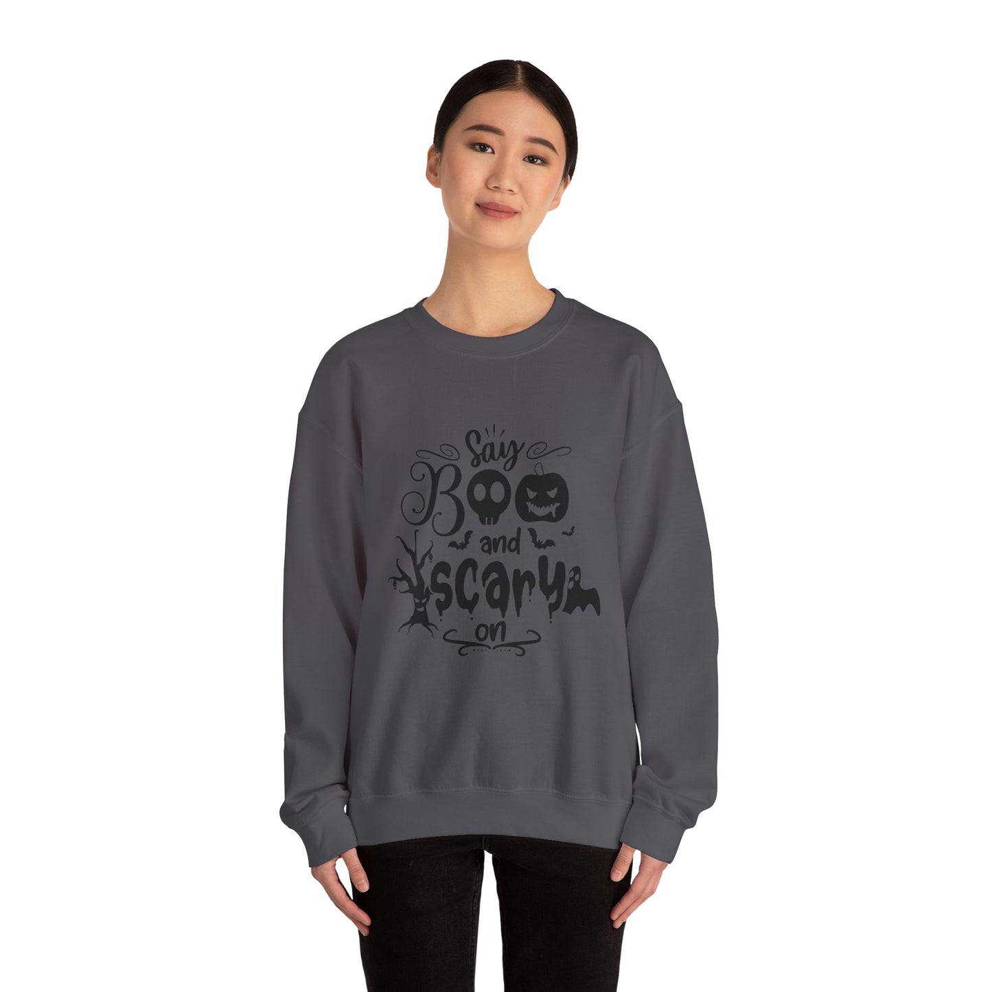 Say Boo and Scare On Unisex Heavy Blend™ Crewneck Sweatshirt