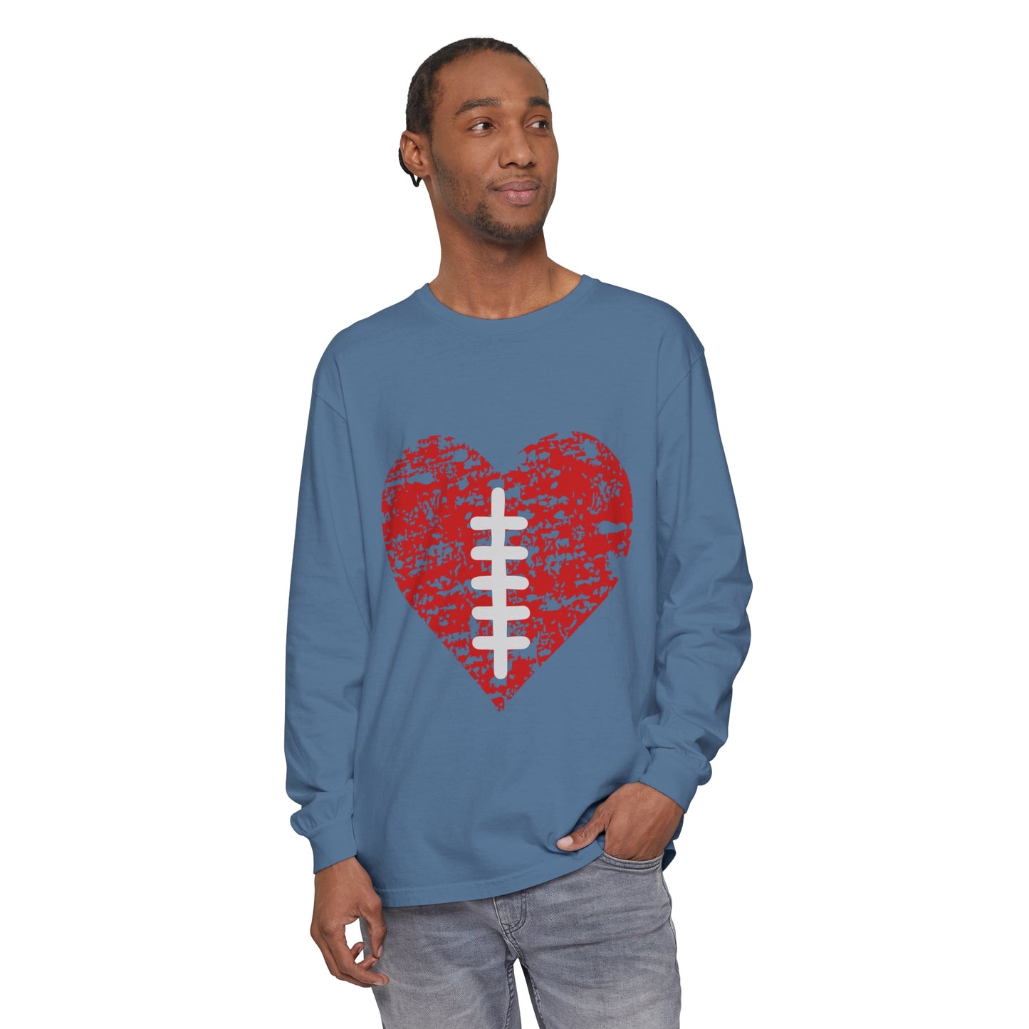 Football Heart with Laces Unisex Garment-dyed Long Sleeve T-Shirt