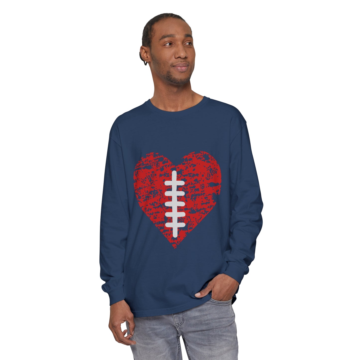 Football Heart with Laces Unisex Garment-dyed Long Sleeve T-Shirt