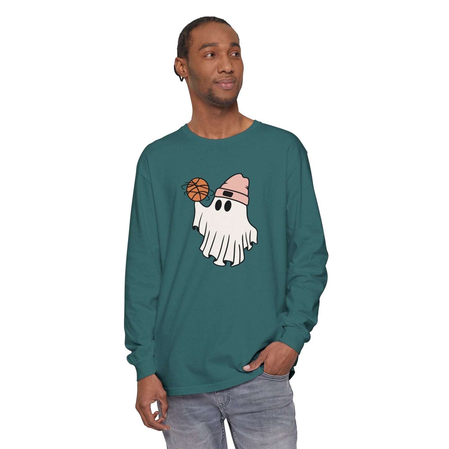 Basketball Ghost Unisex Garment-dyed Long Sleeve T-Shirt