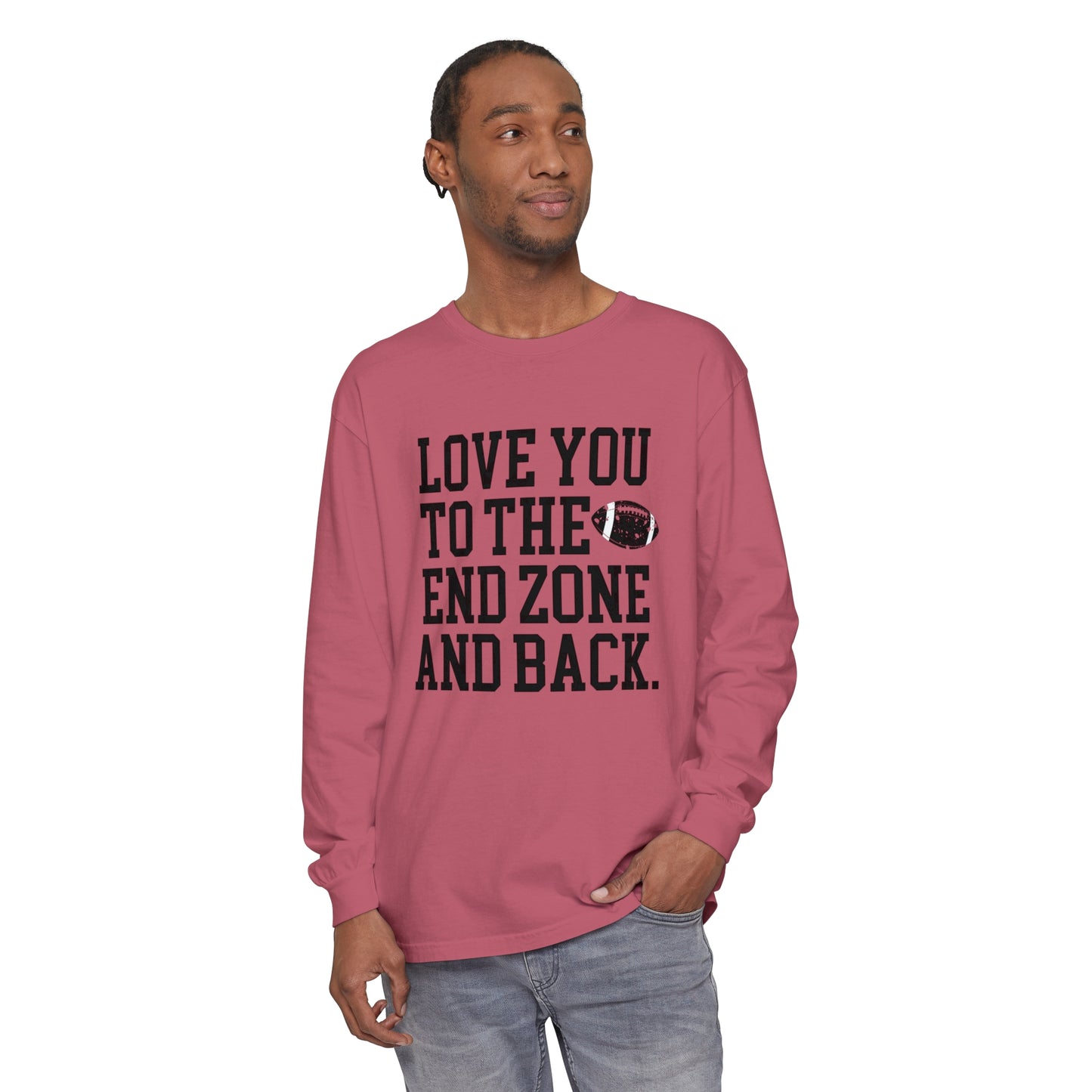 Love you to the End Zone Unisex Garment-dyed Long Sleeve T-Shirt