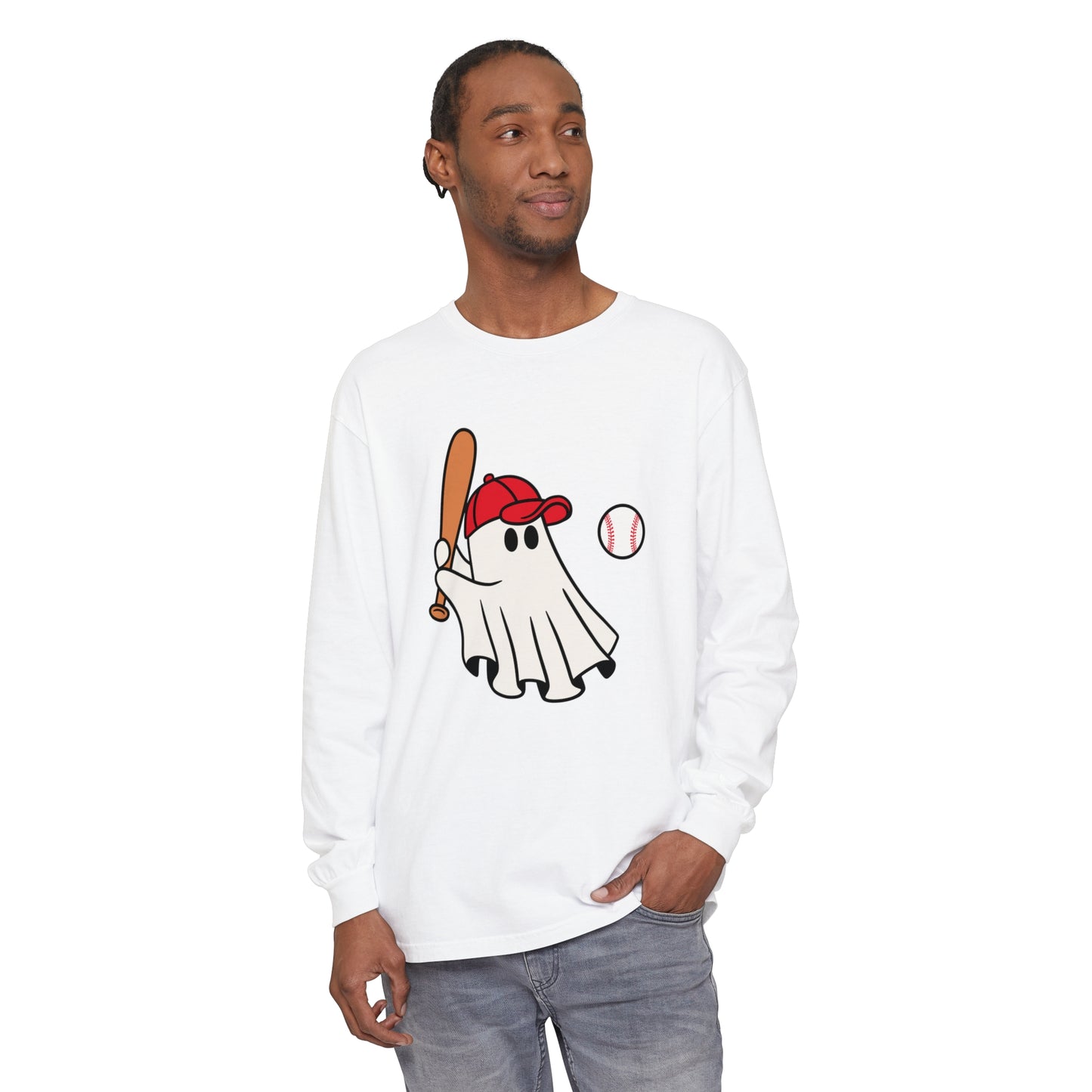 Baseball Ghost Unisex Garment-dyed Long Sleeve T-Shirt