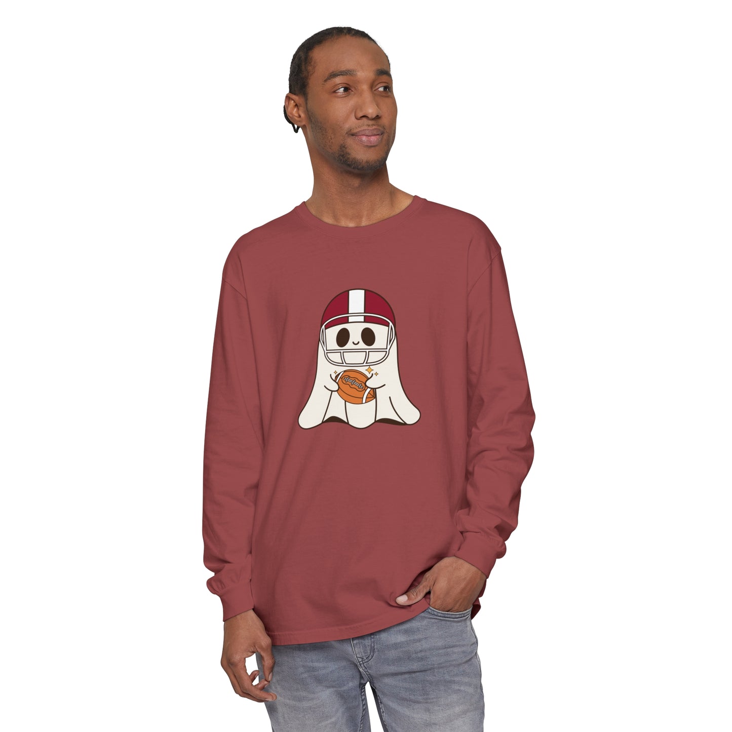 Football Ghost Unisex Garment-dyed Long Sleeve T-Shirt