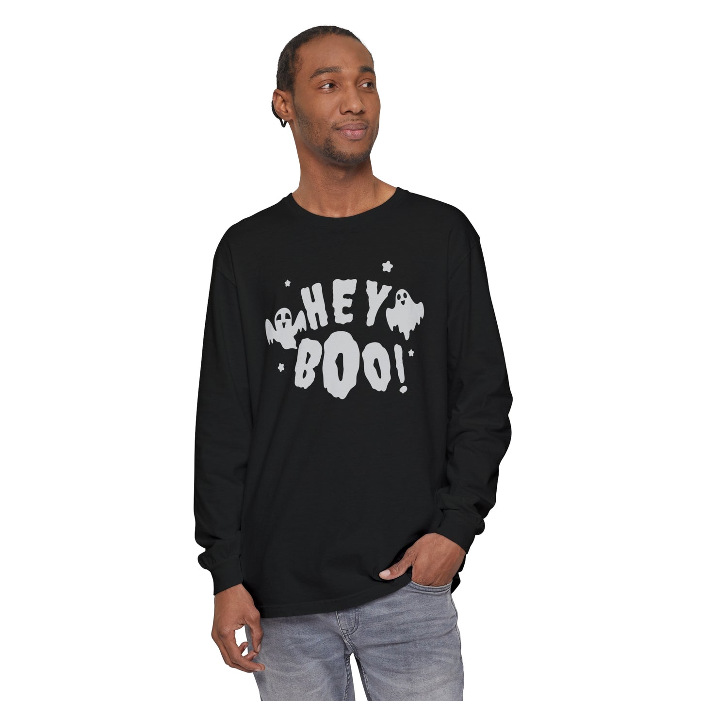 Hey Boo Unisex Garment-dyed Long Sleeve T-Shirt