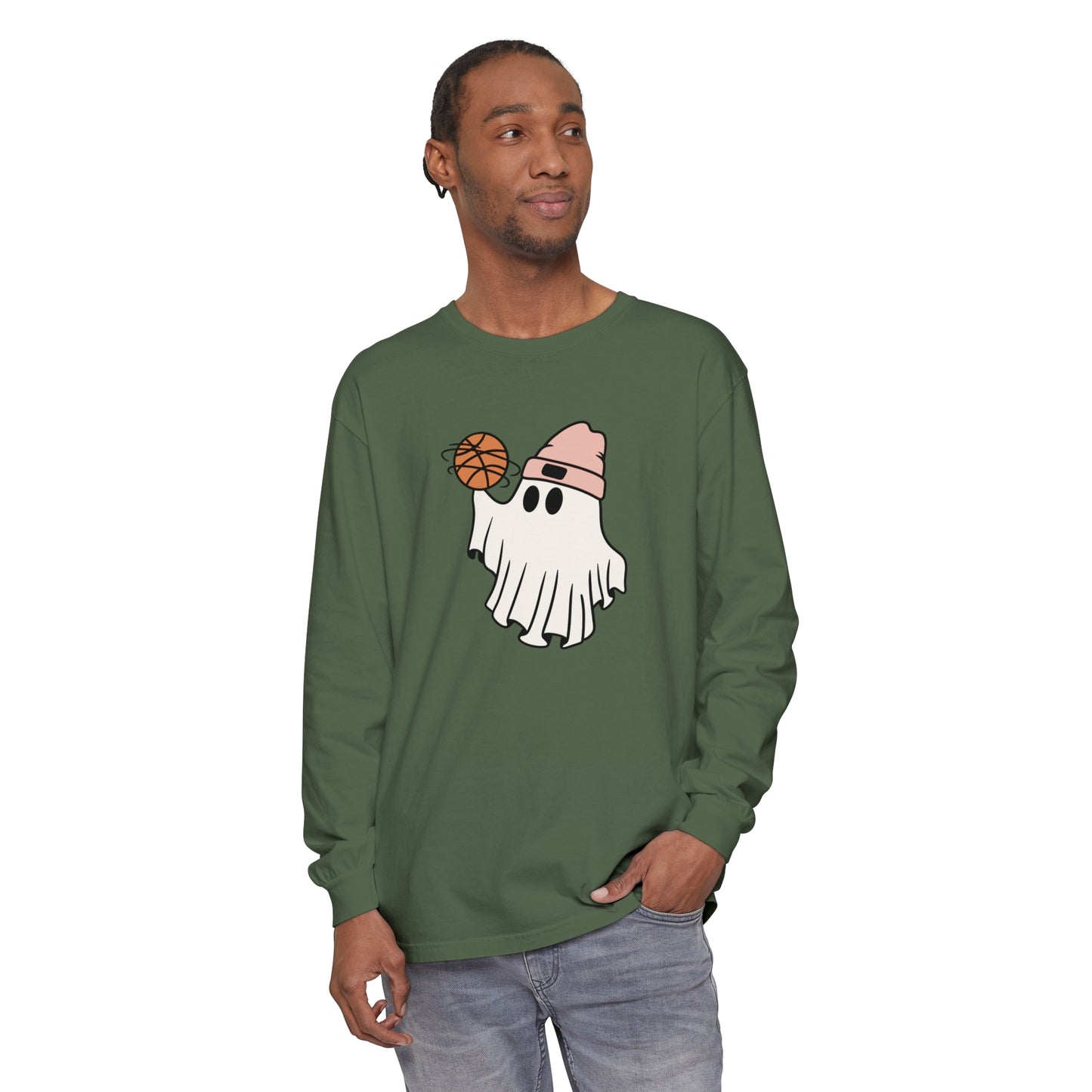 Basketball Ghost Unisex Garment-dyed Long Sleeve T-Shirt