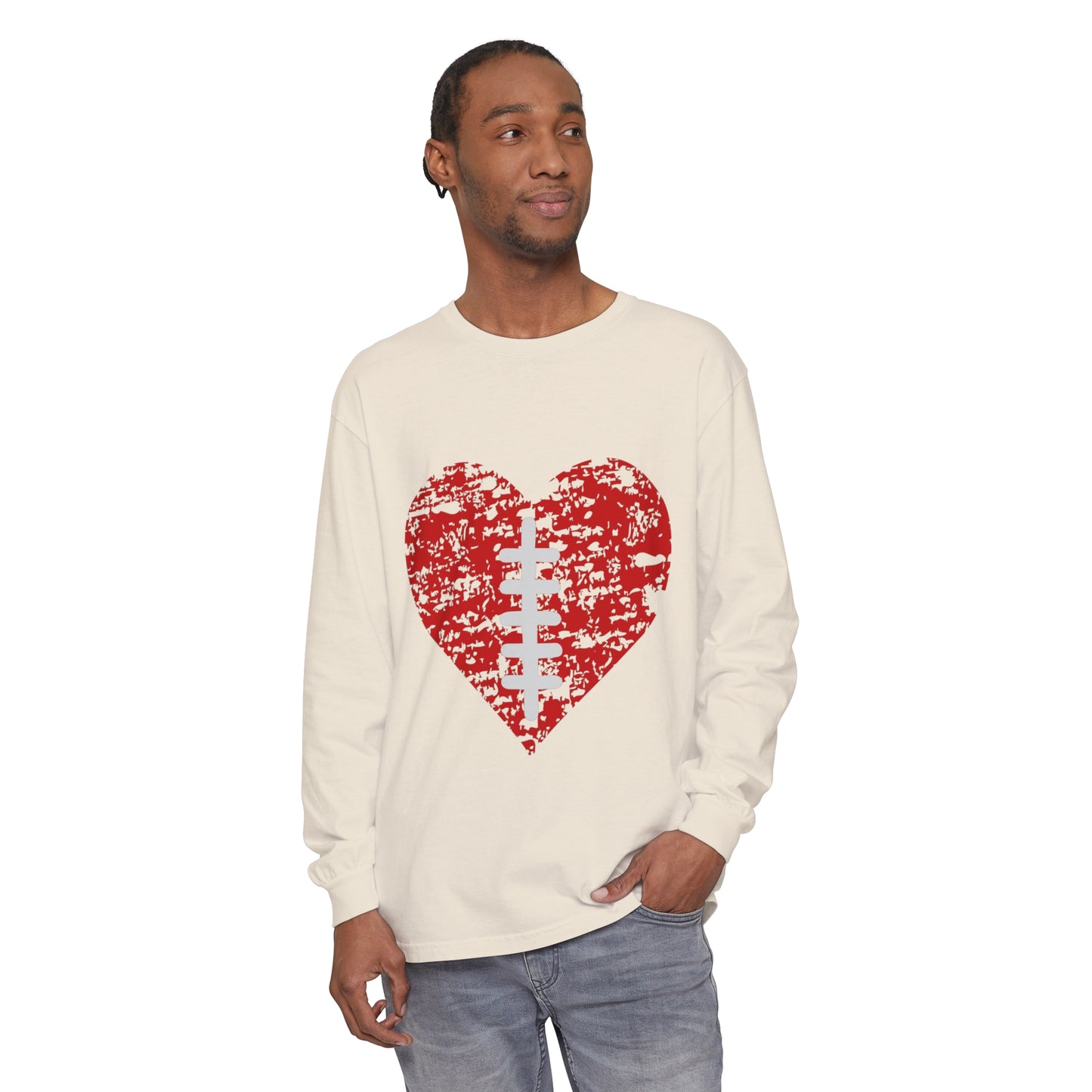 Football Heart with Laces Unisex Garment-dyed Long Sleeve T-Shirt