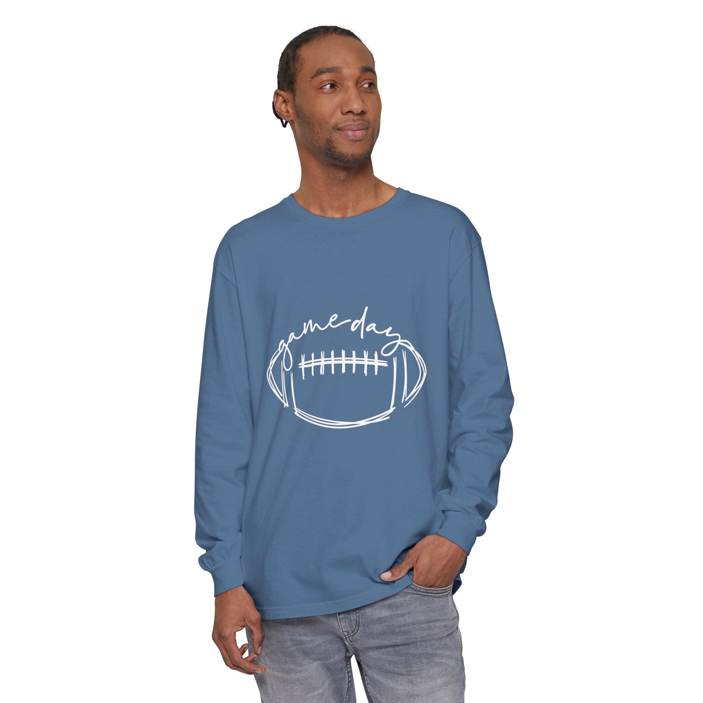 Game Day Football White Unisex Garment-dyed Long Sleeve T-Shirt