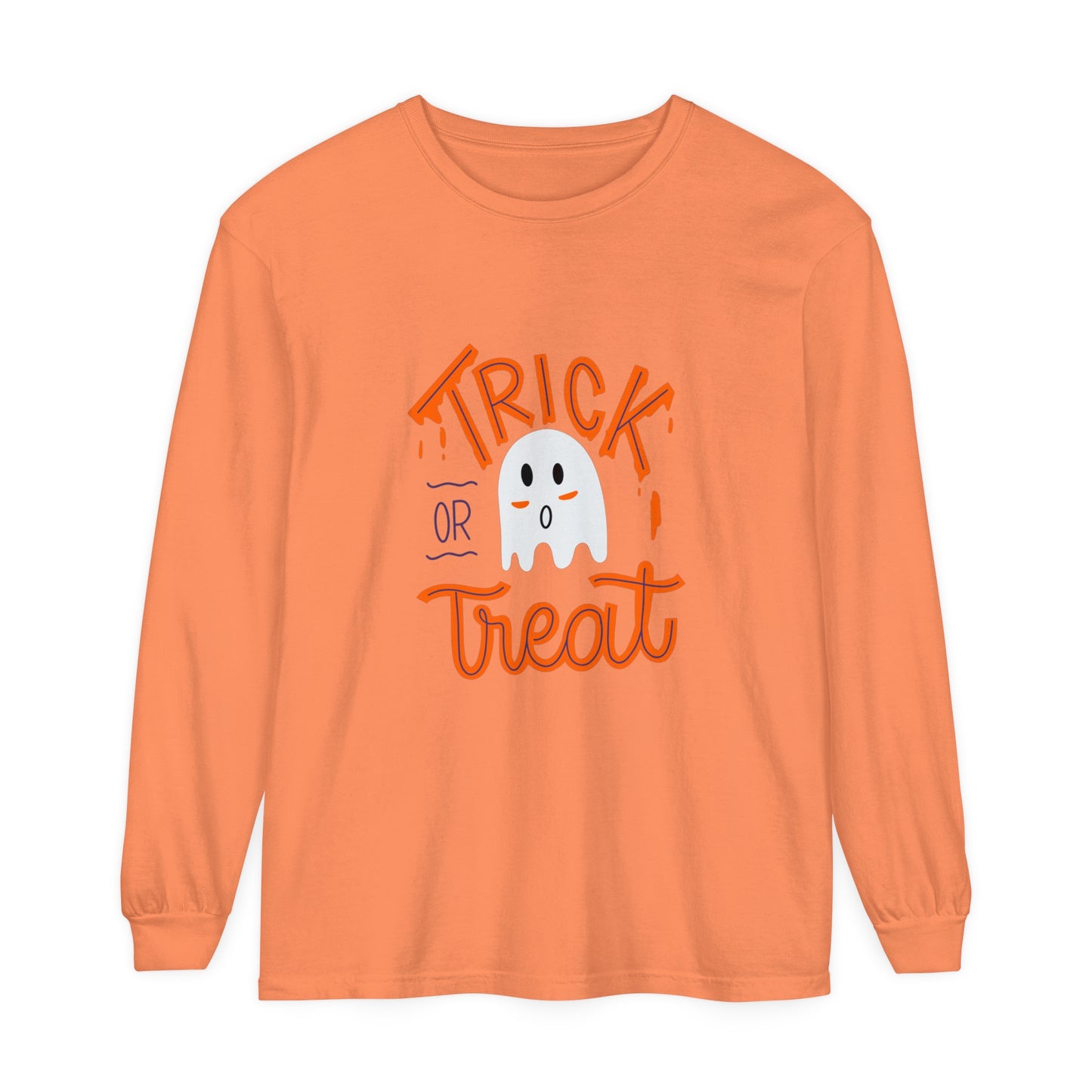 Tick or Treat Ghost Unisex Garment-dyed Long Sleeve T-Shirt