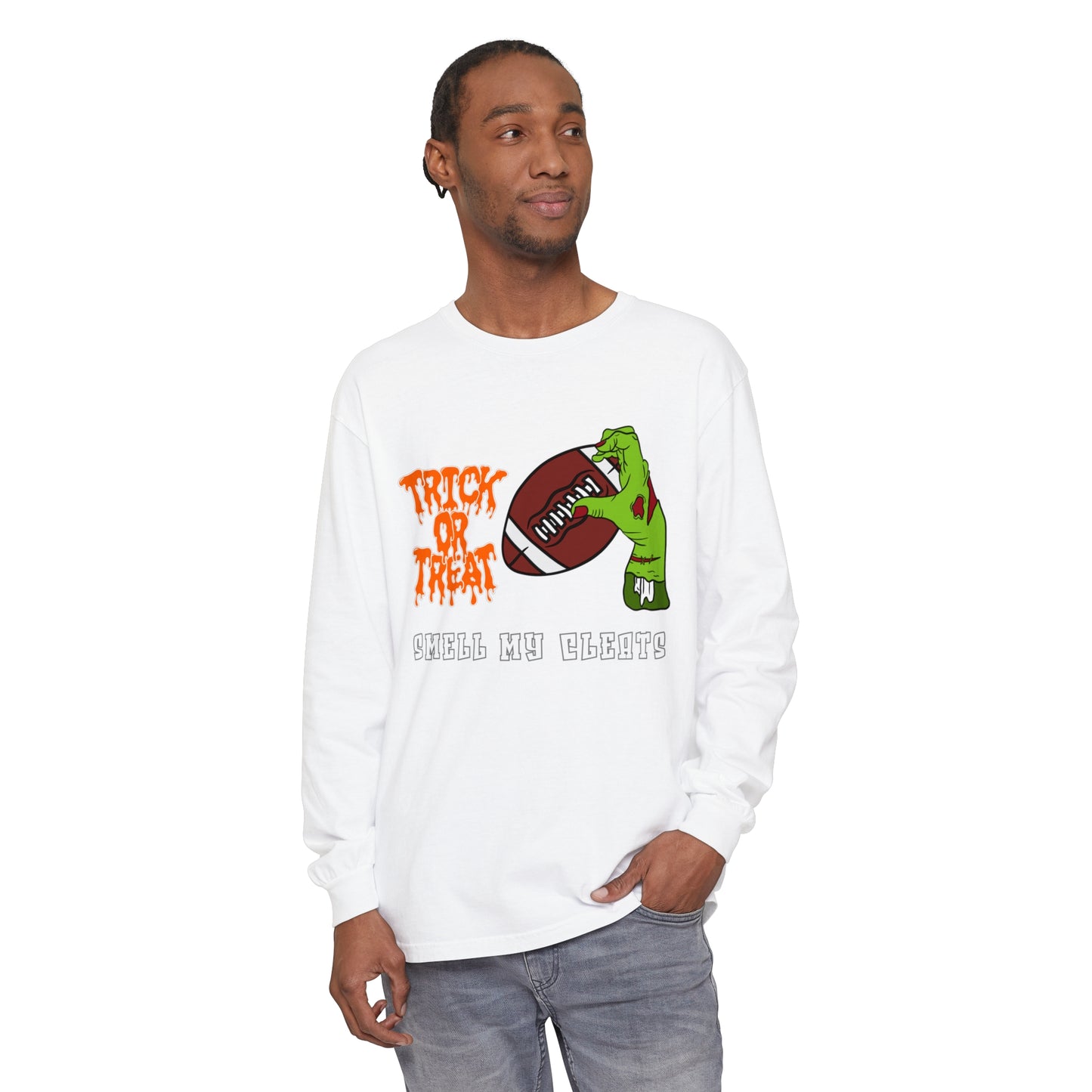 Trick or Treat Smell my Feet Unisex Garment-dyed Long Sleeve T-Shirt