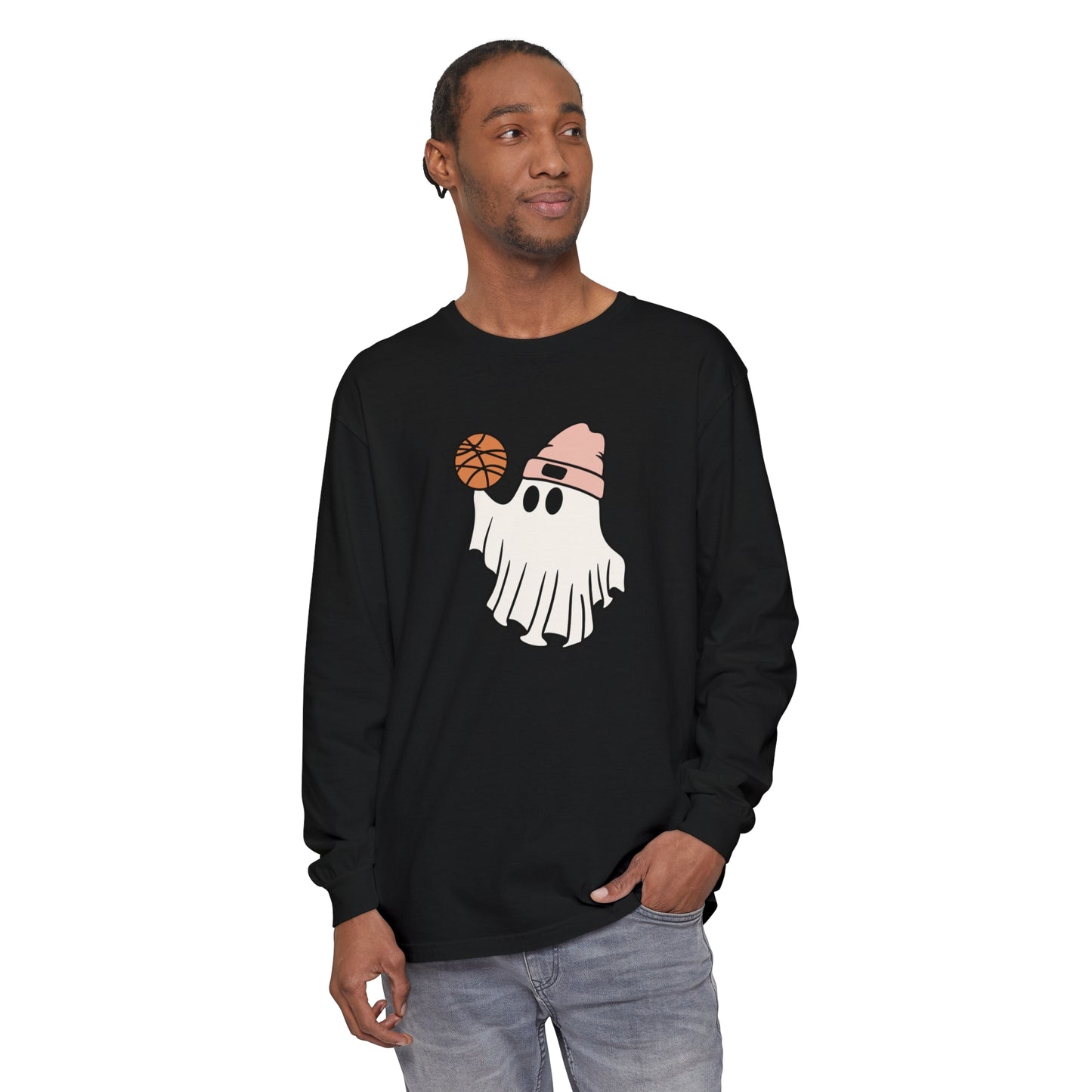 Basketball Ghost Unisex Garment-dyed Long Sleeve T-Shirt