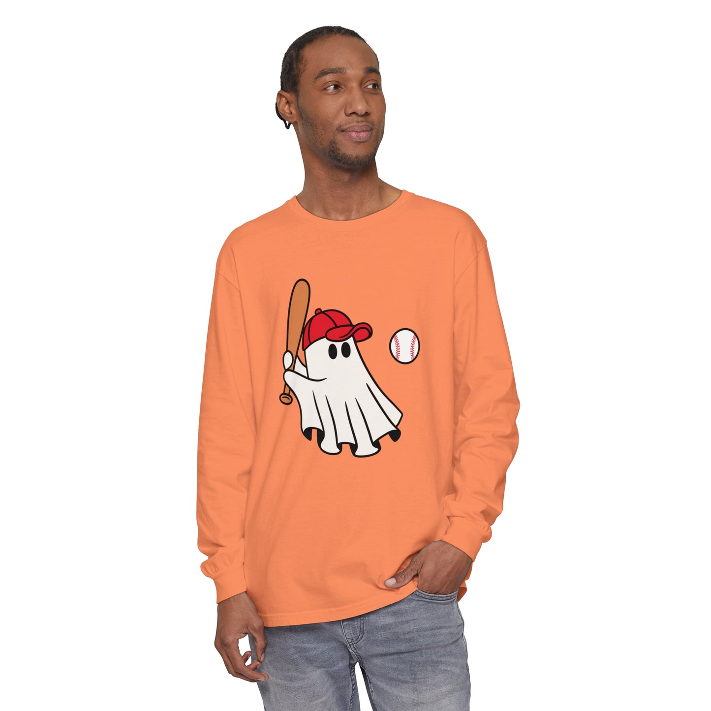Baseball Ghost Unisex Garment-dyed Long Sleeve T-Shirt