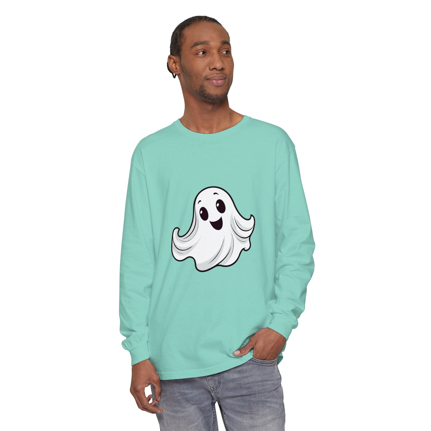 Cute Ghost Unisex Garment-dyed Long Sleeve T-Shirt