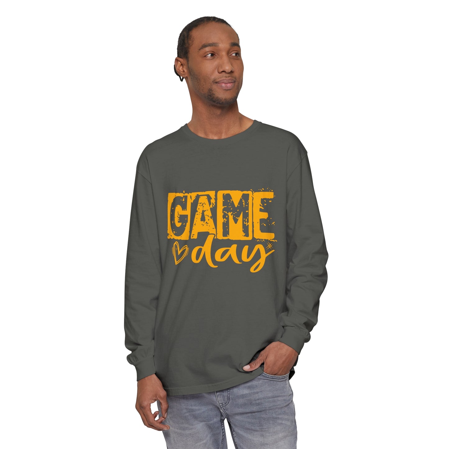 Game Day Grunge Yellow Unisex Garment-dyed Long Sleeve T-Shirt