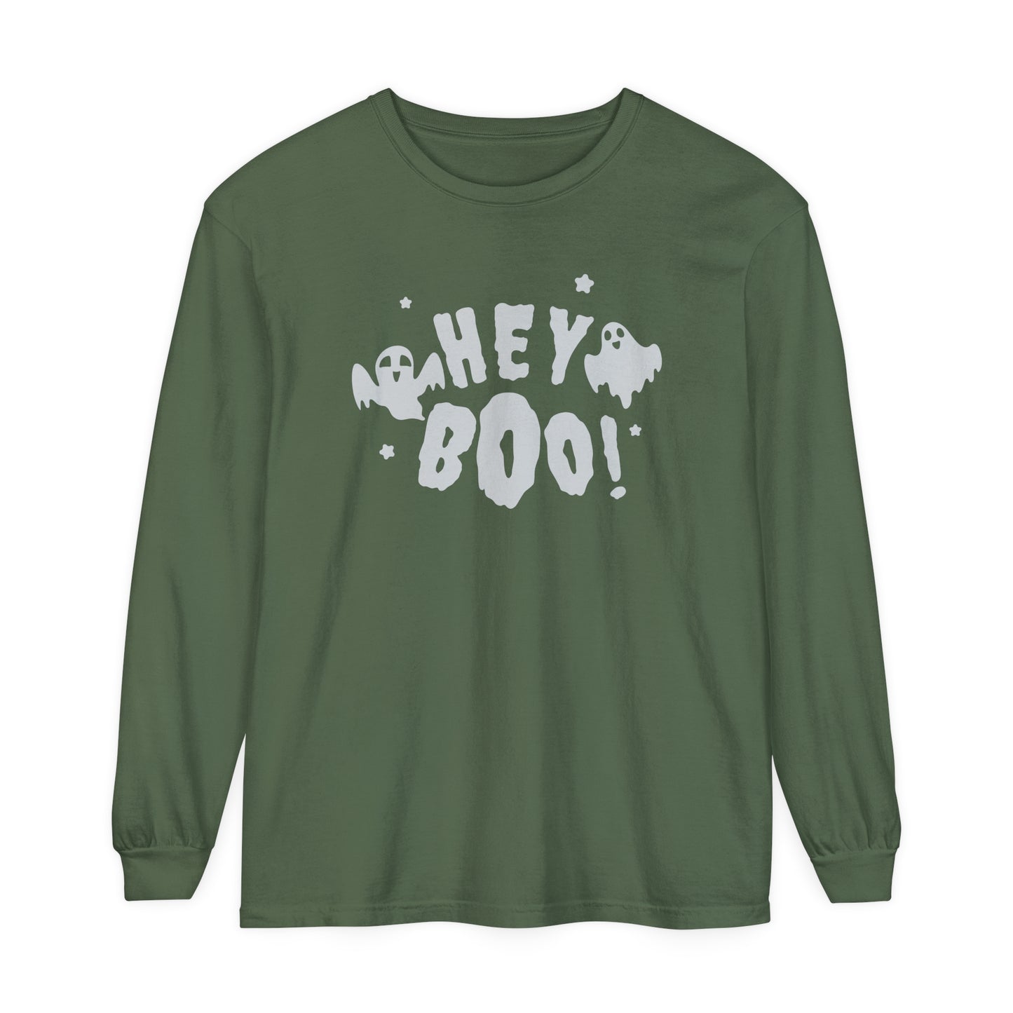 Hey Boo Unisex Garment-dyed Long Sleeve T-Shirt