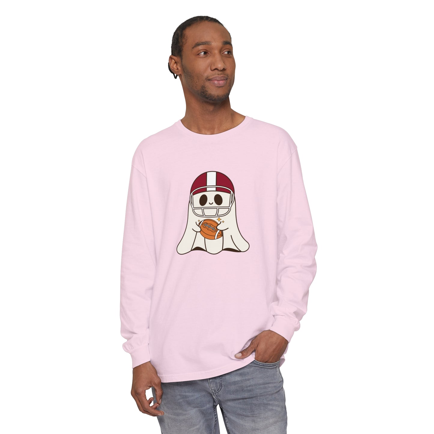 Football Ghost Unisex Garment-dyed Long Sleeve T-Shirt