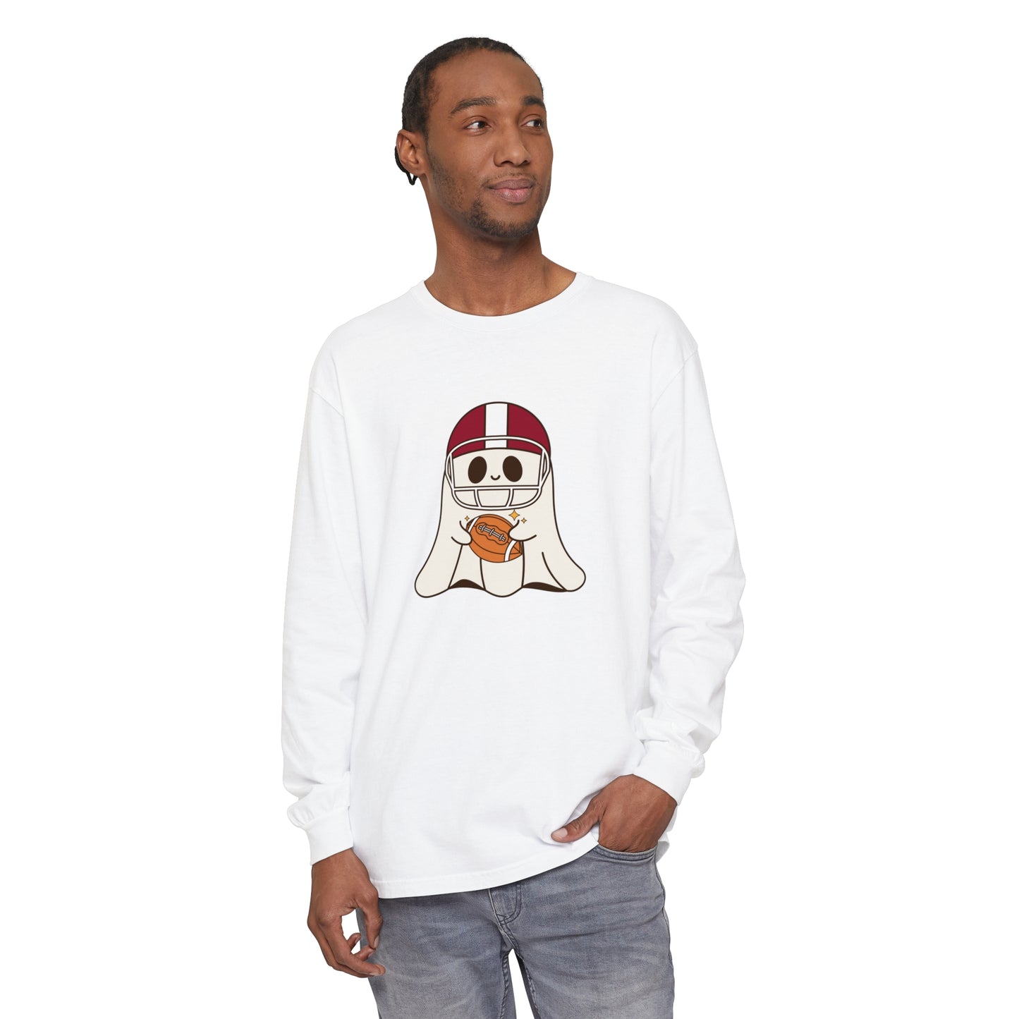 Football Ghost Unisex Garment-dyed Long Sleeve T-Shirt