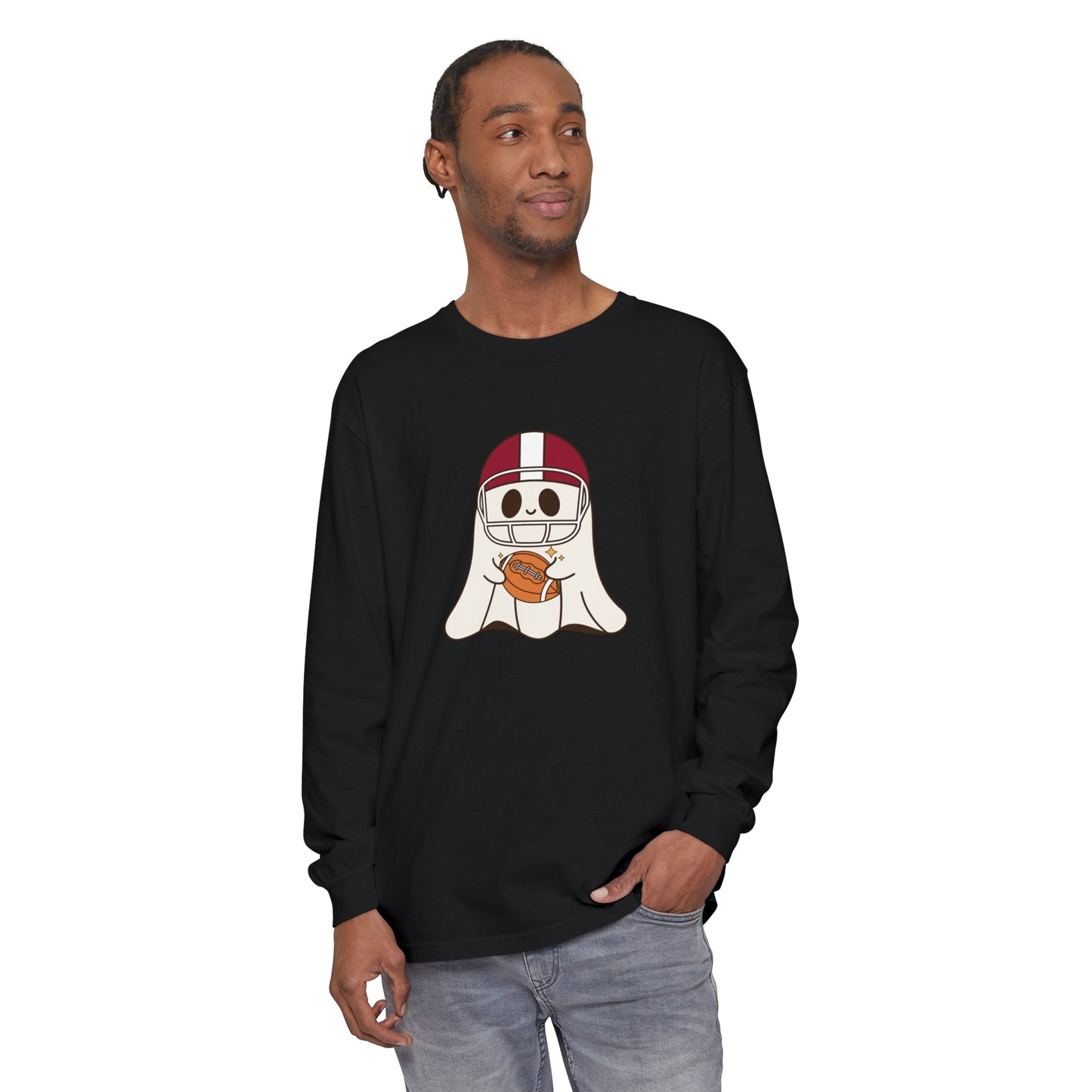 Football Ghost Unisex Garment-dyed Long Sleeve T-Shirt