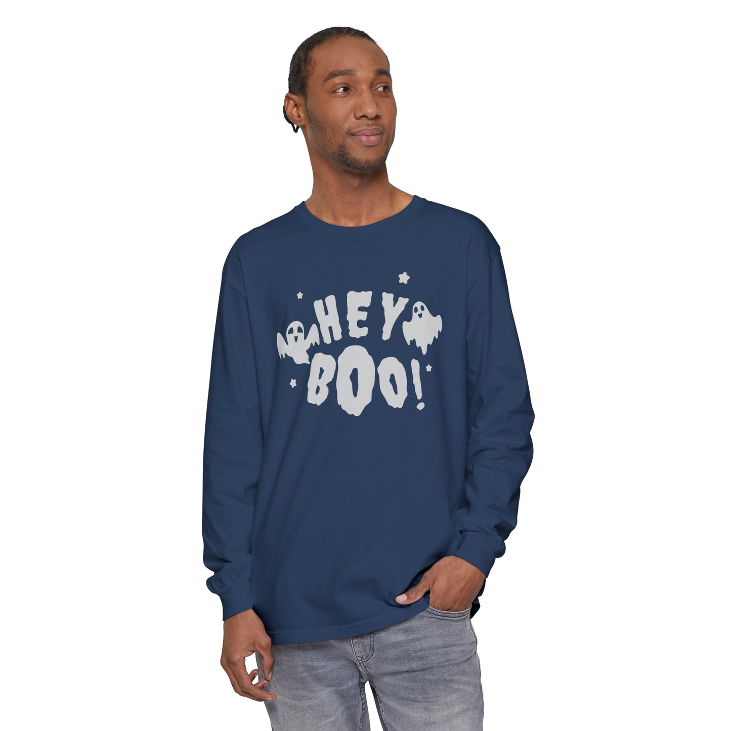Hey Boo Unisex Garment-dyed Long Sleeve T-Shirt